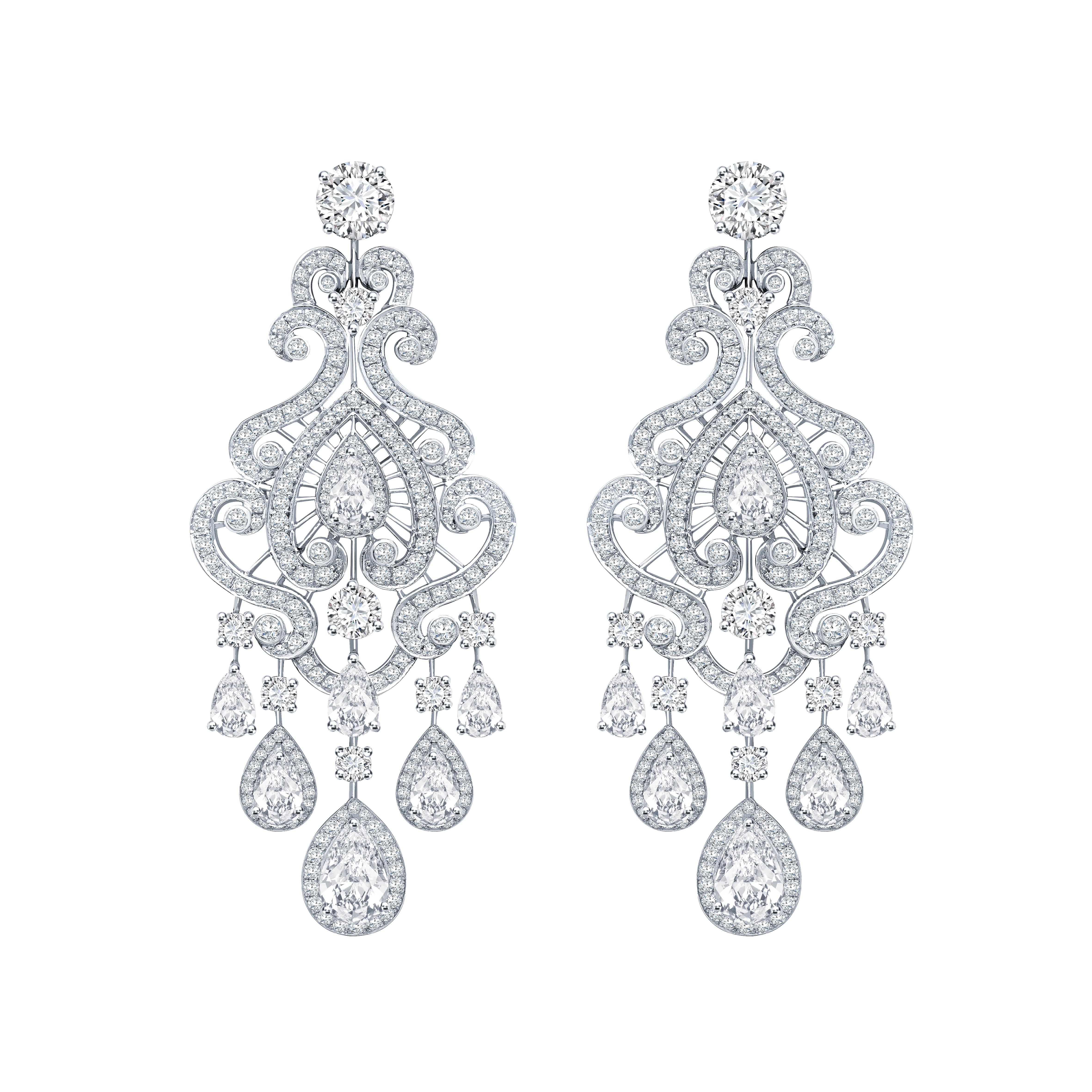 Garrard Bridal 18 Karat White Gold GIA Certified Diamond Chandelier Earrings For Sale