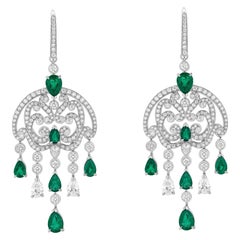 Garrard 'Dahlia' White Gold Emerald and White Diamond Chandelier Earrings