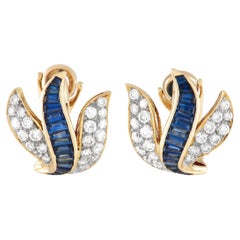 Garrard 18K Yellow Gold 1.20 Ct Diamond and Sapphire Earrings