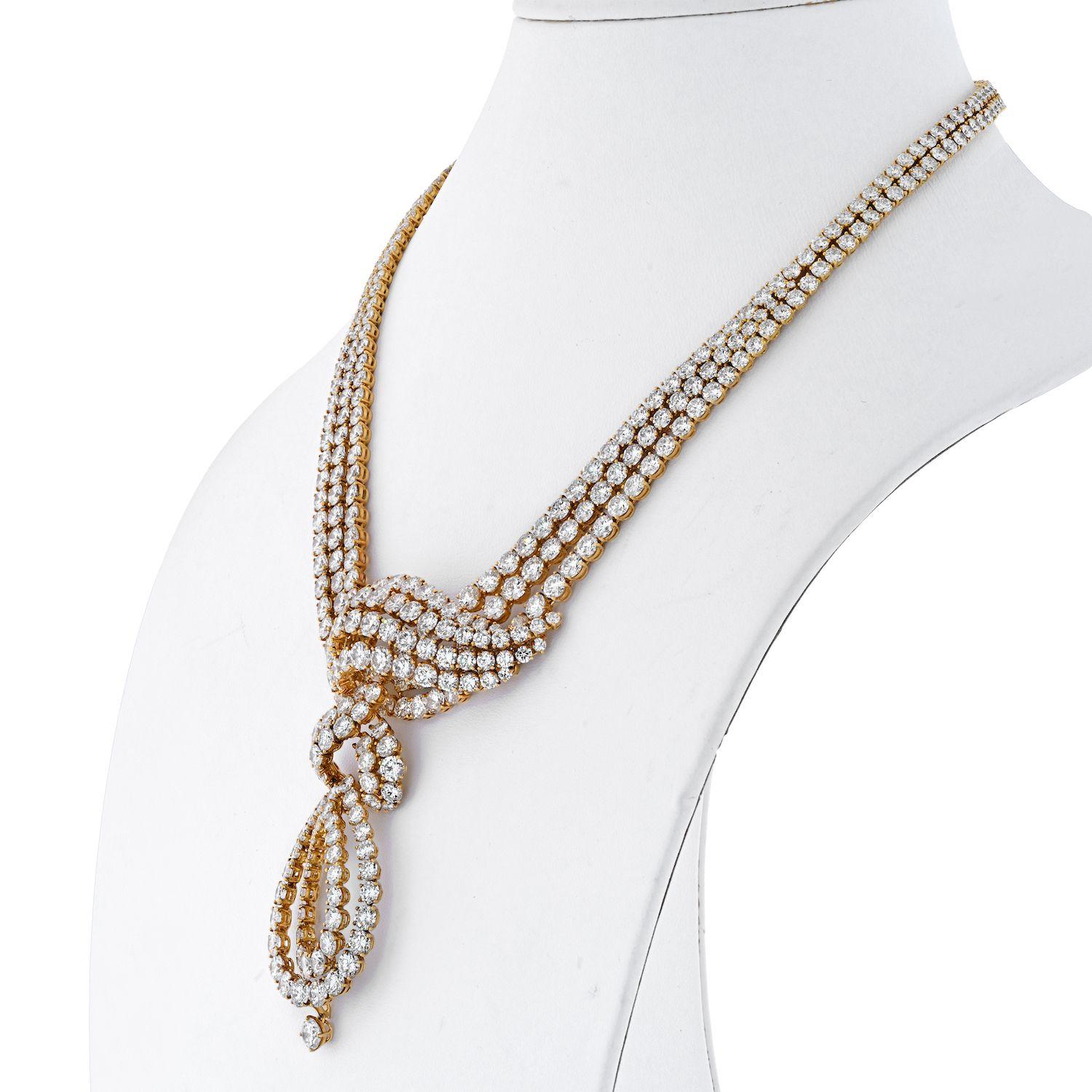 Women's Garrard 18K Yellow Gold 80 Carat Round Diamond Collar Drop Necklace
