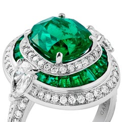 Garrard 3.08 Carat CDC Cushion Cut Emerald And  White Diamond Cocktail Ring