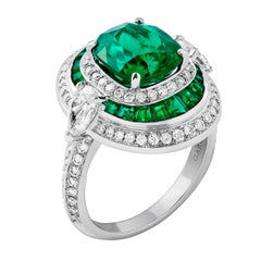 Garrard 3.08 Carat CDC Cushion Cut Emerald And  White Diamond Cocktail Ring