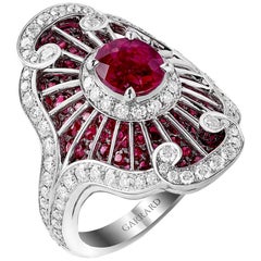Garrard 4.55ct 18 Karat White Gold GIA Ruby and Diamond Radiating Ring