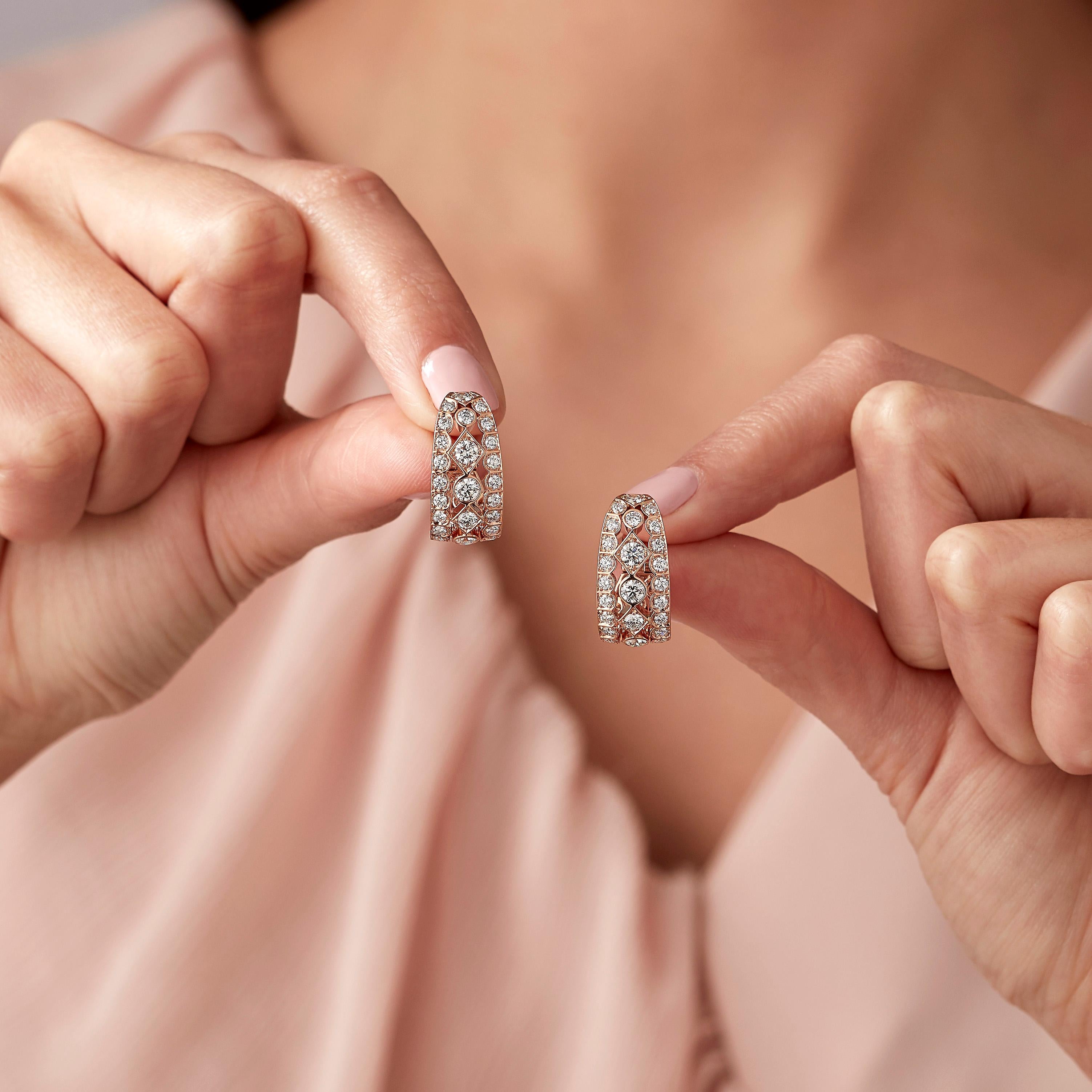 Round Cut Garrard 'Albemarle' 18 Karat Rose Gold White Diamond Earrings For Sale