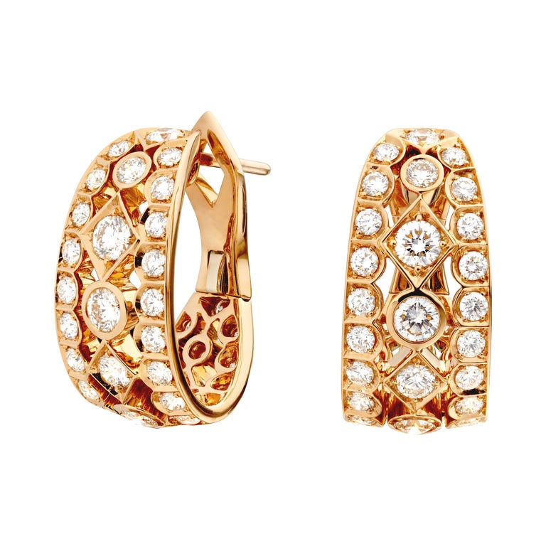Garrard 'Albemarle' 18 Karat Rose Gold White Diamond Earrings For Sale ...