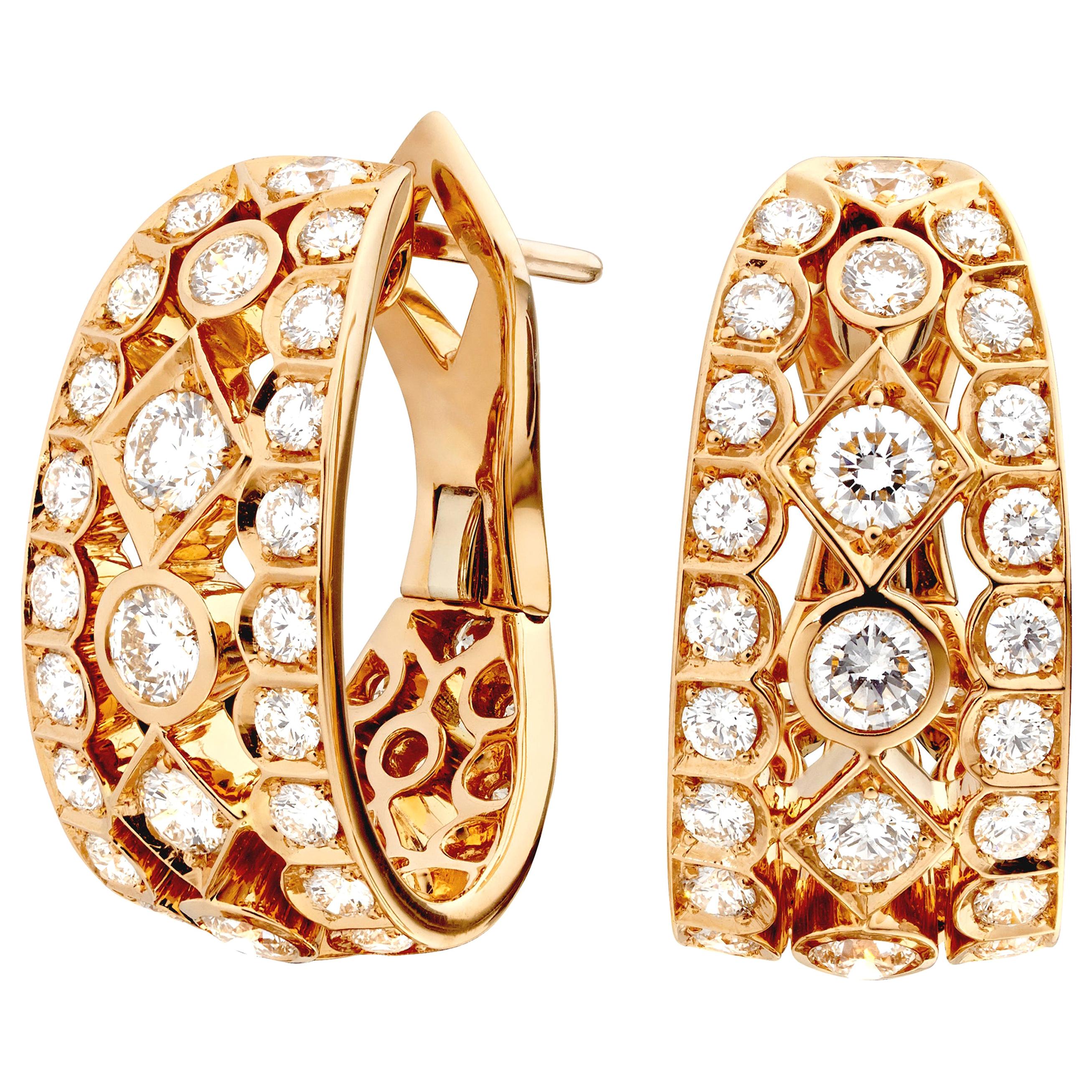 Garrard 'Albemarle' 18 Karat Rose Gold White Diamond Earrings For Sale
