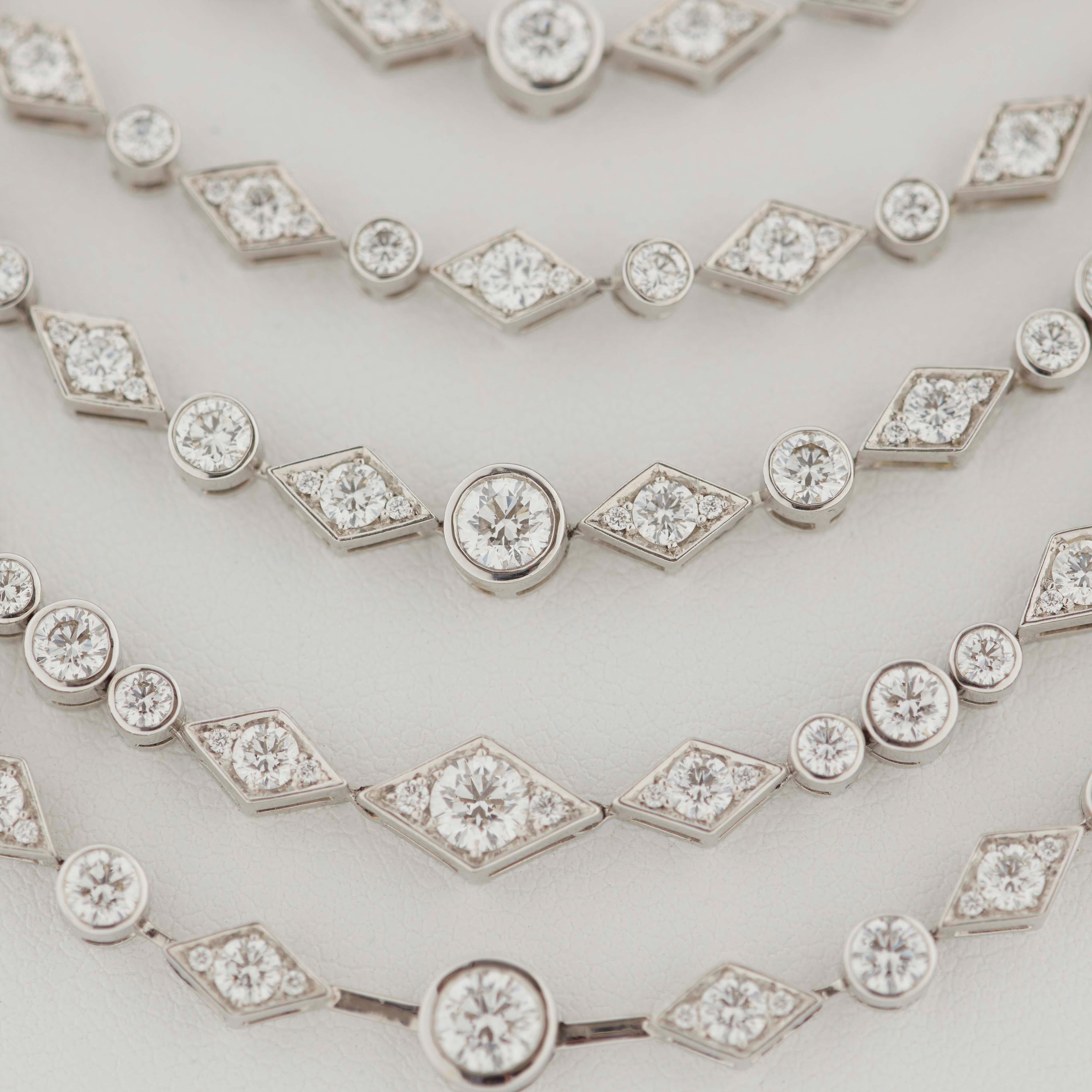 Round Cut Garrard High Jewellery Iconic Albemarle 21.14ct White Diamond Five-Row Necklace