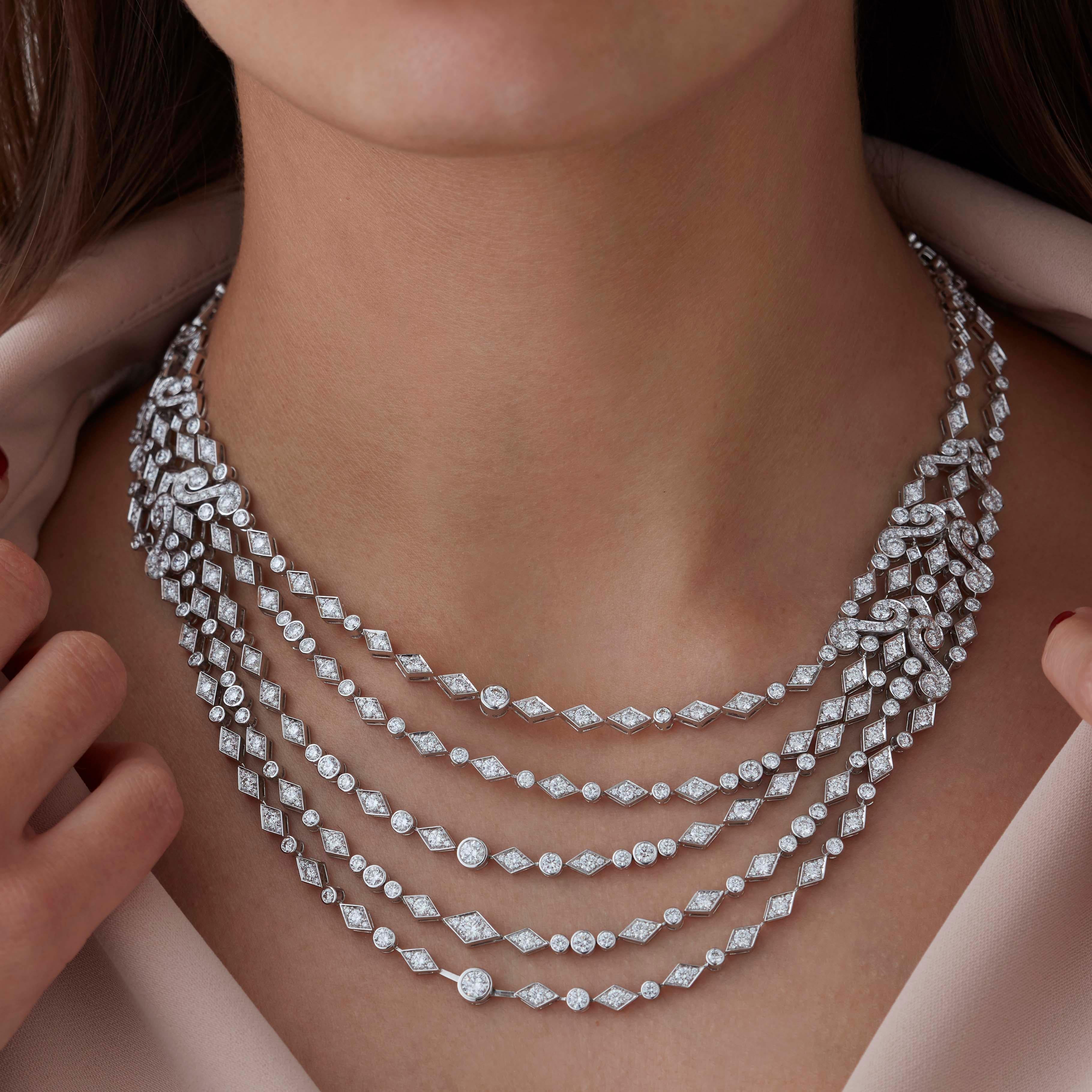 Romantic Garrard High Jewellery Iconic Albemarle 21.14ct White Diamond Five-Row Necklace