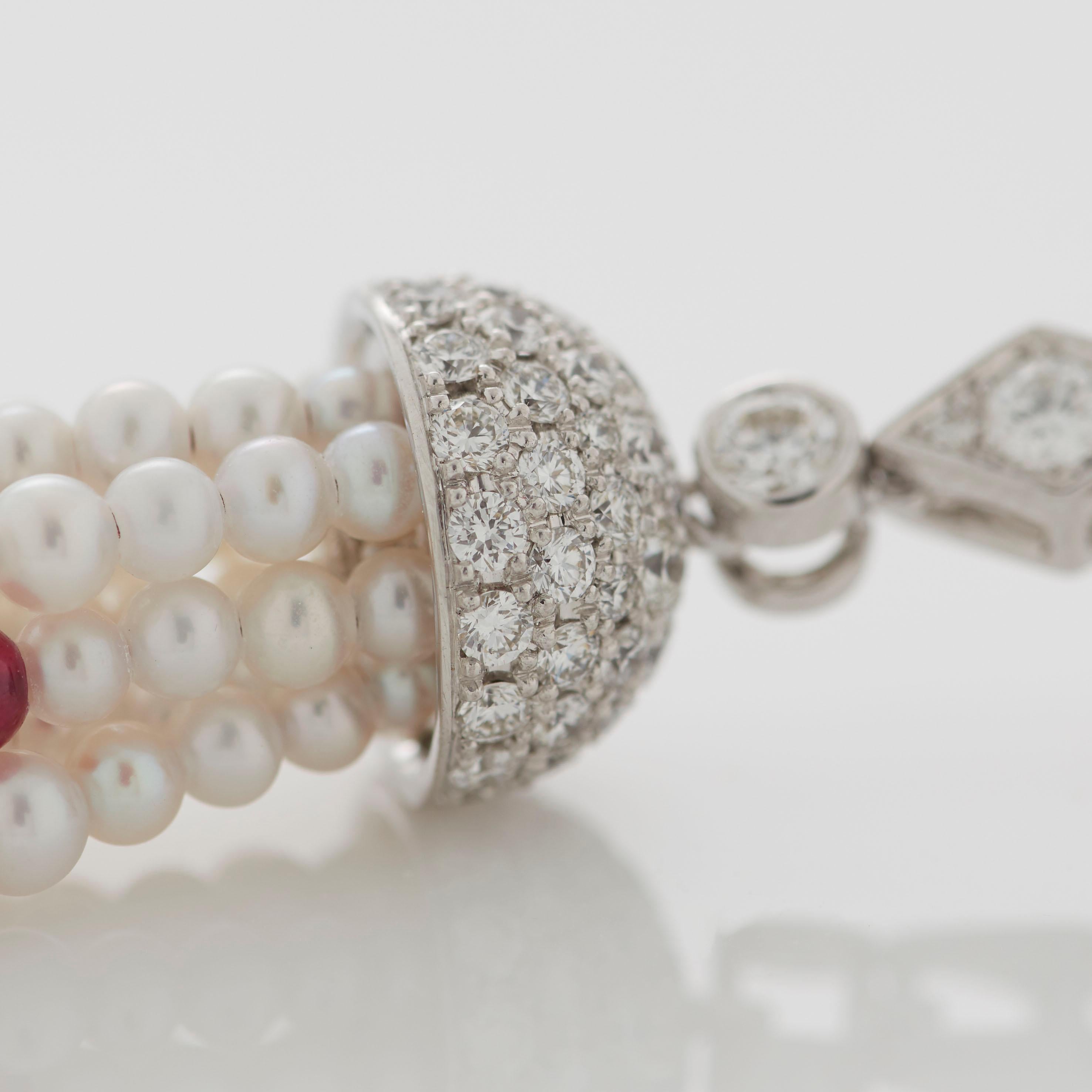 Garrard 'Albemarle' 18 Karat White Gold Diamond and Ruby Beaded Tassell Earrings For Sale 8