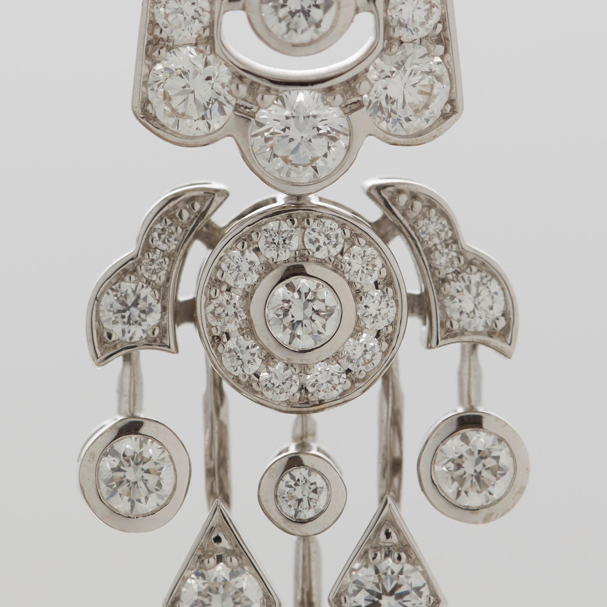 Garrard 'Albemarle' 18 Karat White Gold White Diamond 4.43 Carat Drop Earrings For Sale 3