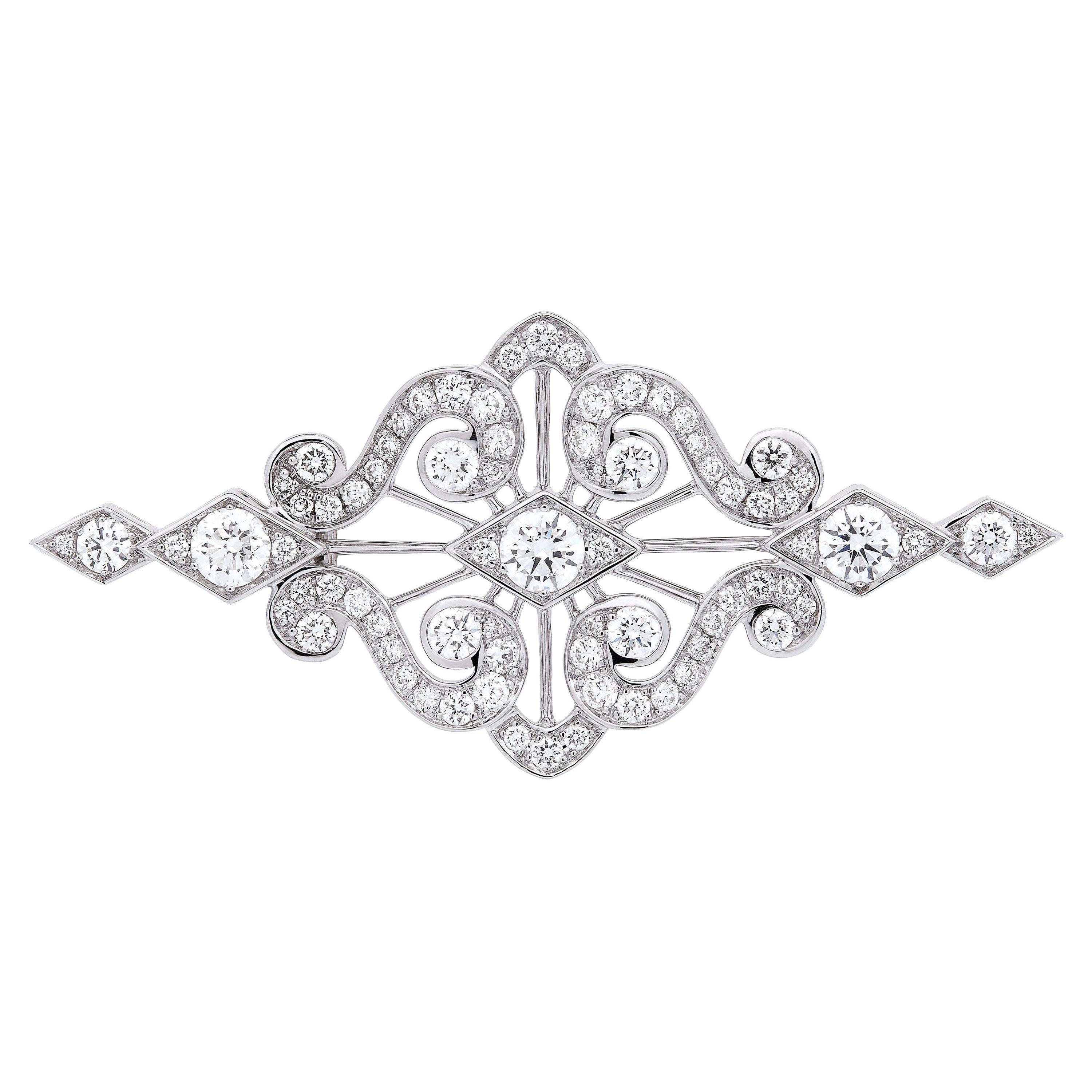 Garrard 'Albemarle' 18 Karat White Gold White Diamond Brooch For Sale