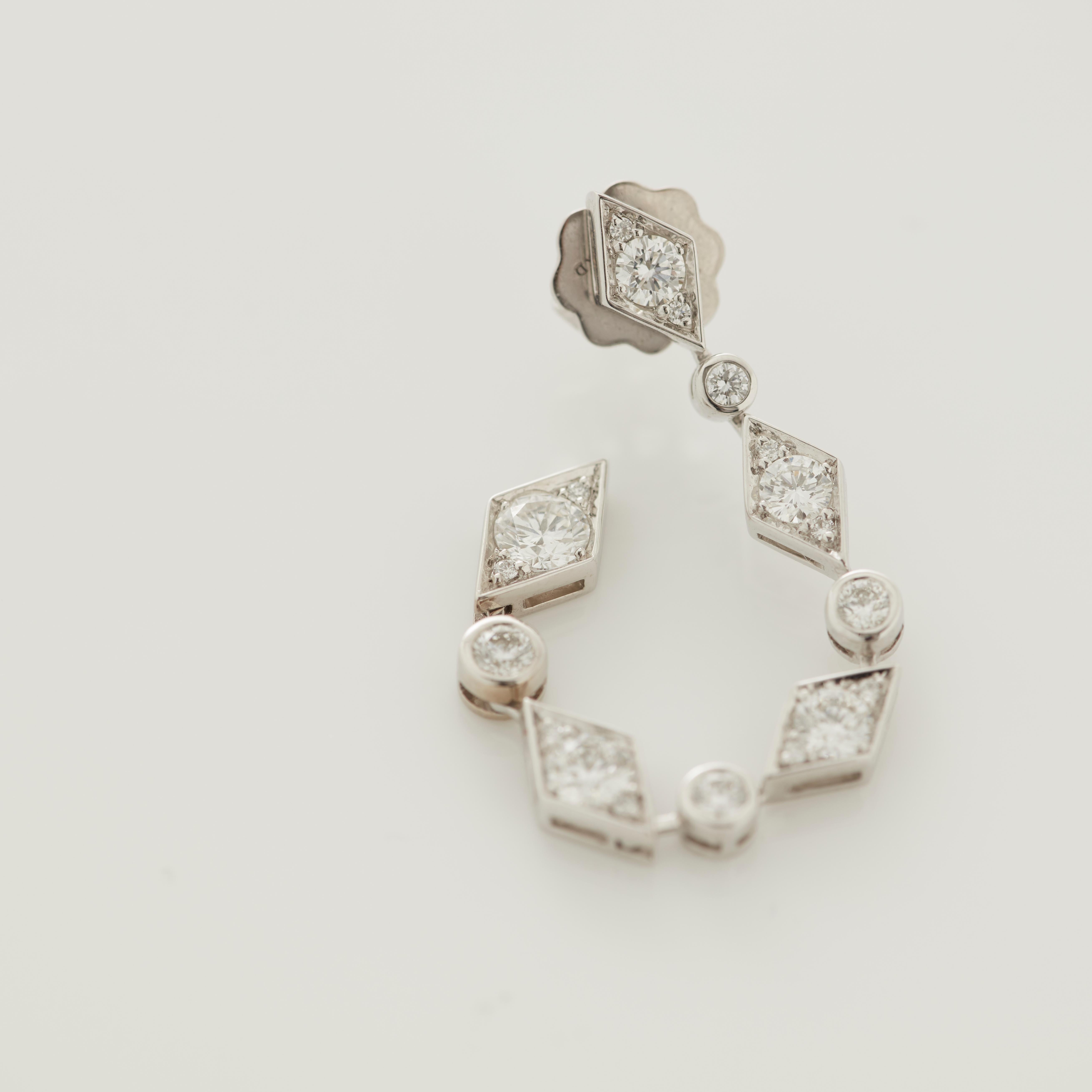 Garrard 'Albemarle' 18 Karat White Gold White Diamond Drop Earrings In New Condition For Sale In London, London
