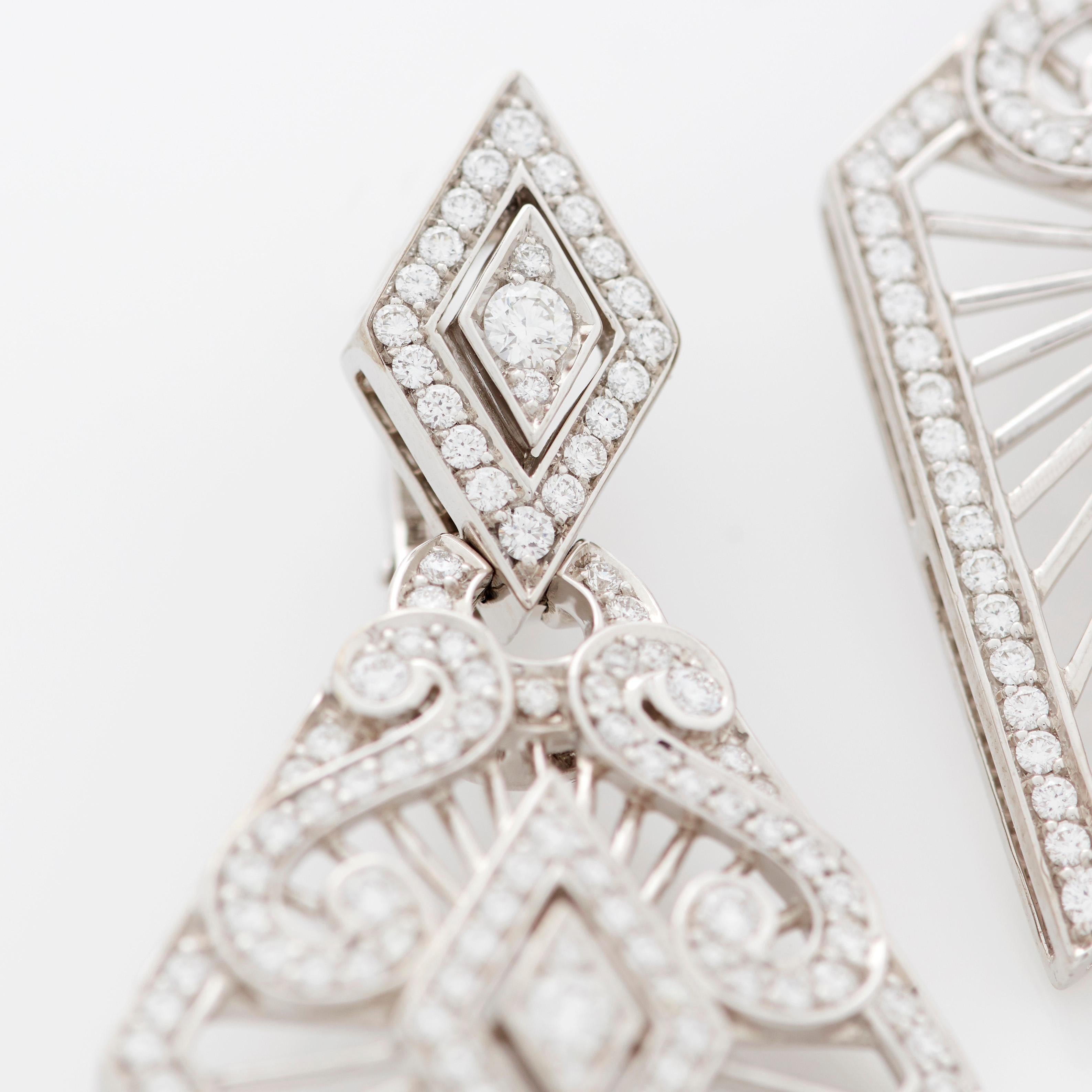 Garrard 'Albemarle' 18 Karat White Gold White Diamond Drop Earrings For Sale 1