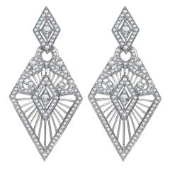 Garrard 'Albemarle' 18 Karat White Gold White Diamond Drop Earrings
