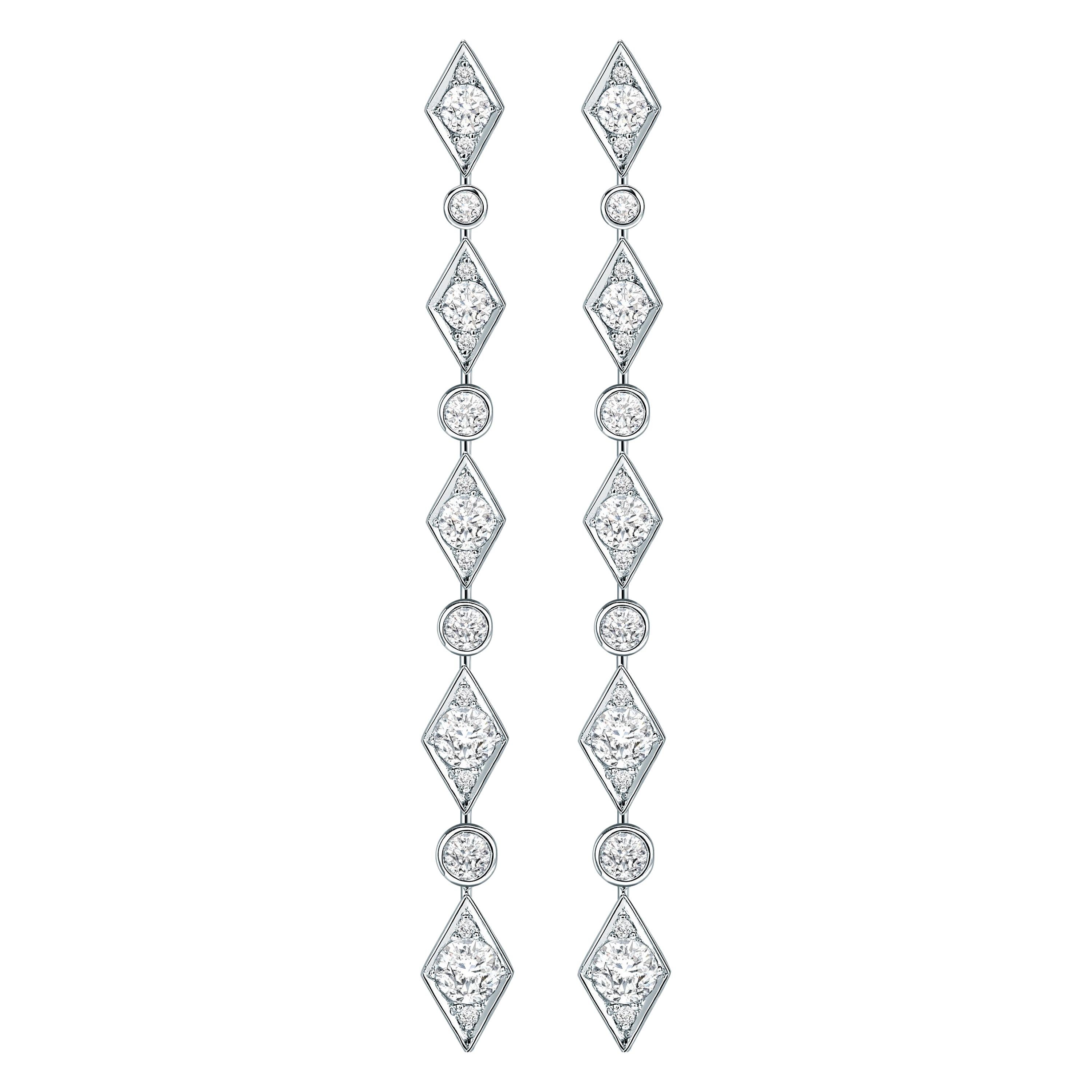 Garrard 'Albemarle' 18 Karat White Gold White Diamond Drop Earrings For Sale