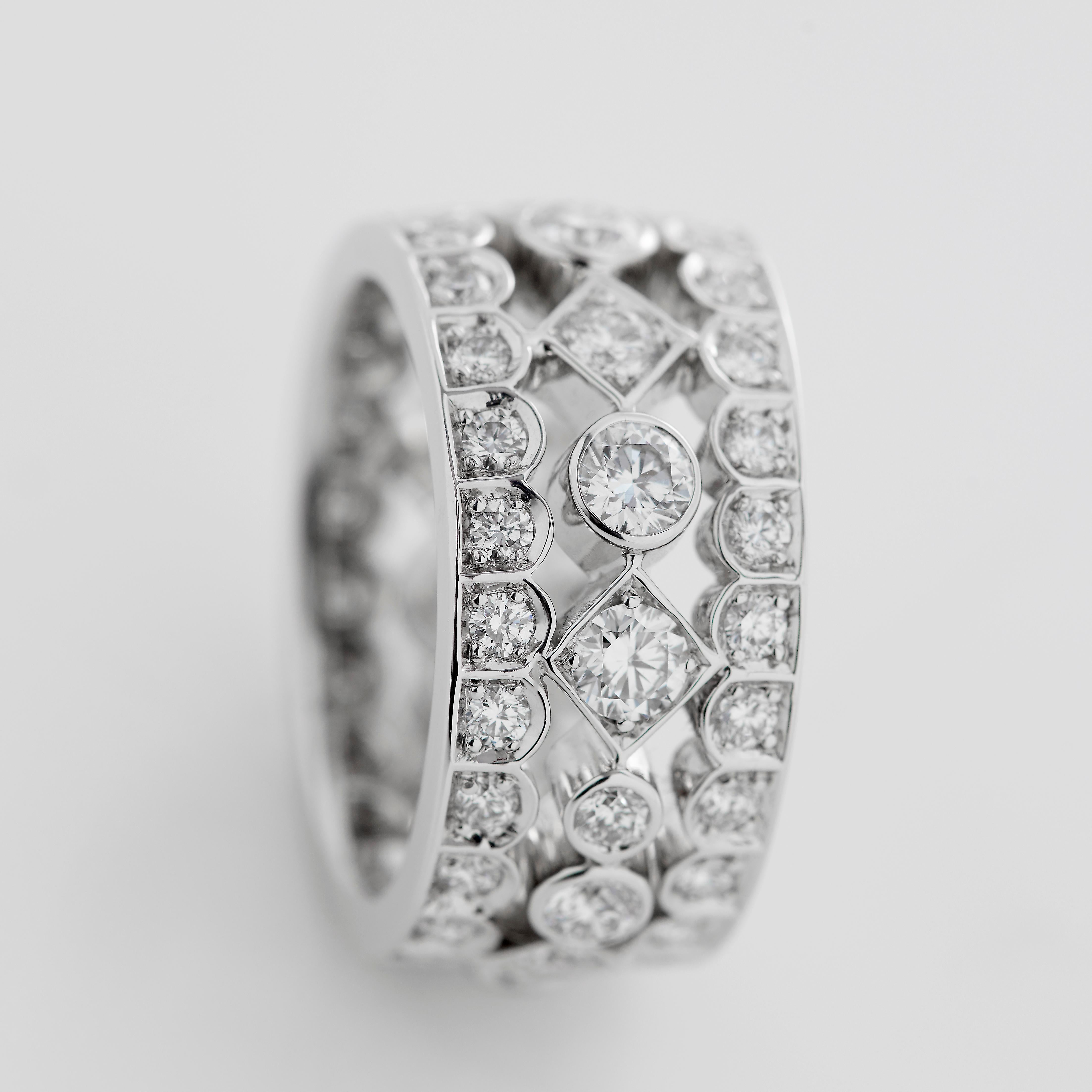 Women's or Men's Garrard 'Albemarle' 18 Karat White Gold White Diamond Wide Ring For Sale