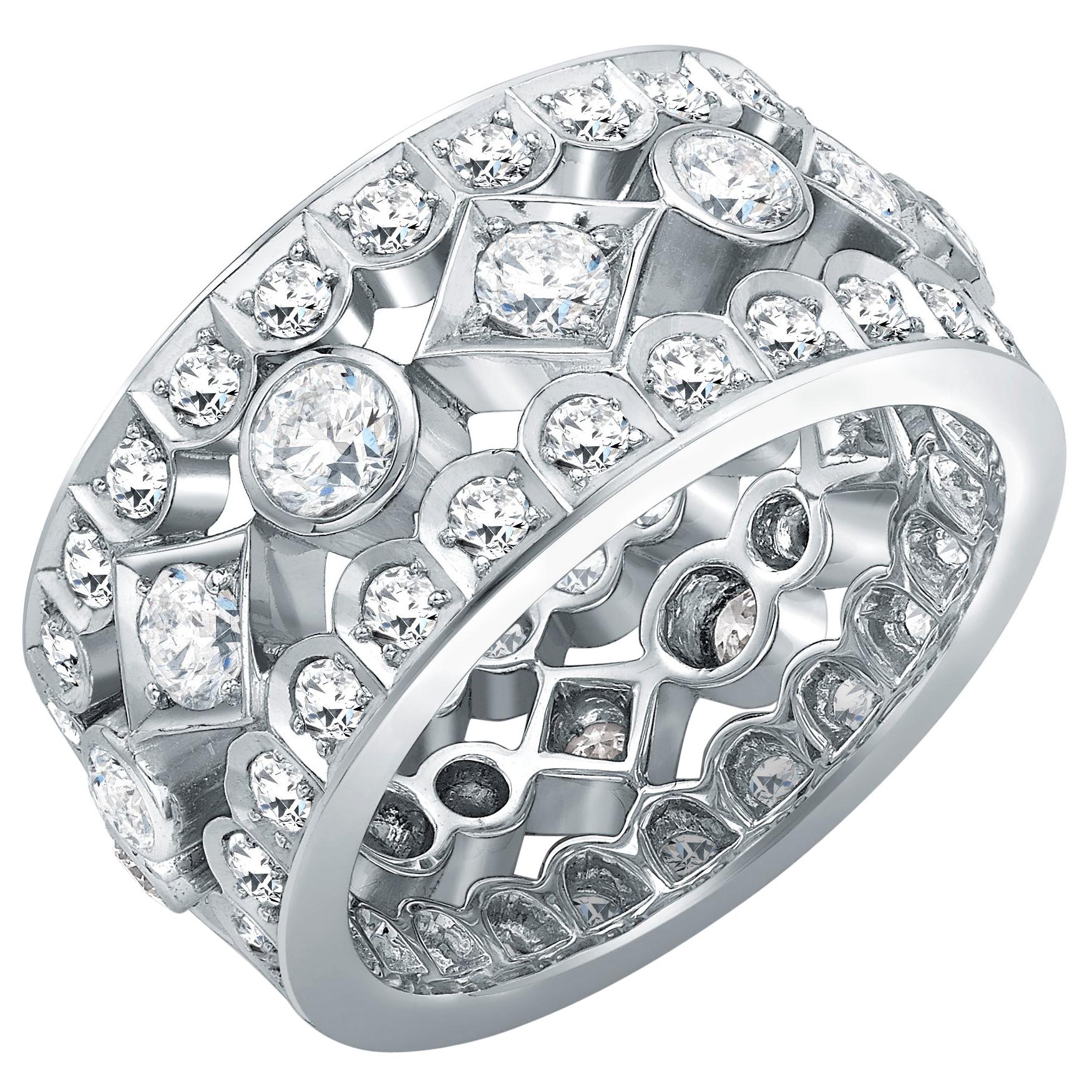 Garrard 'Albemarle' 18 Karat White Gold White Diamond Wide Ring For Sale