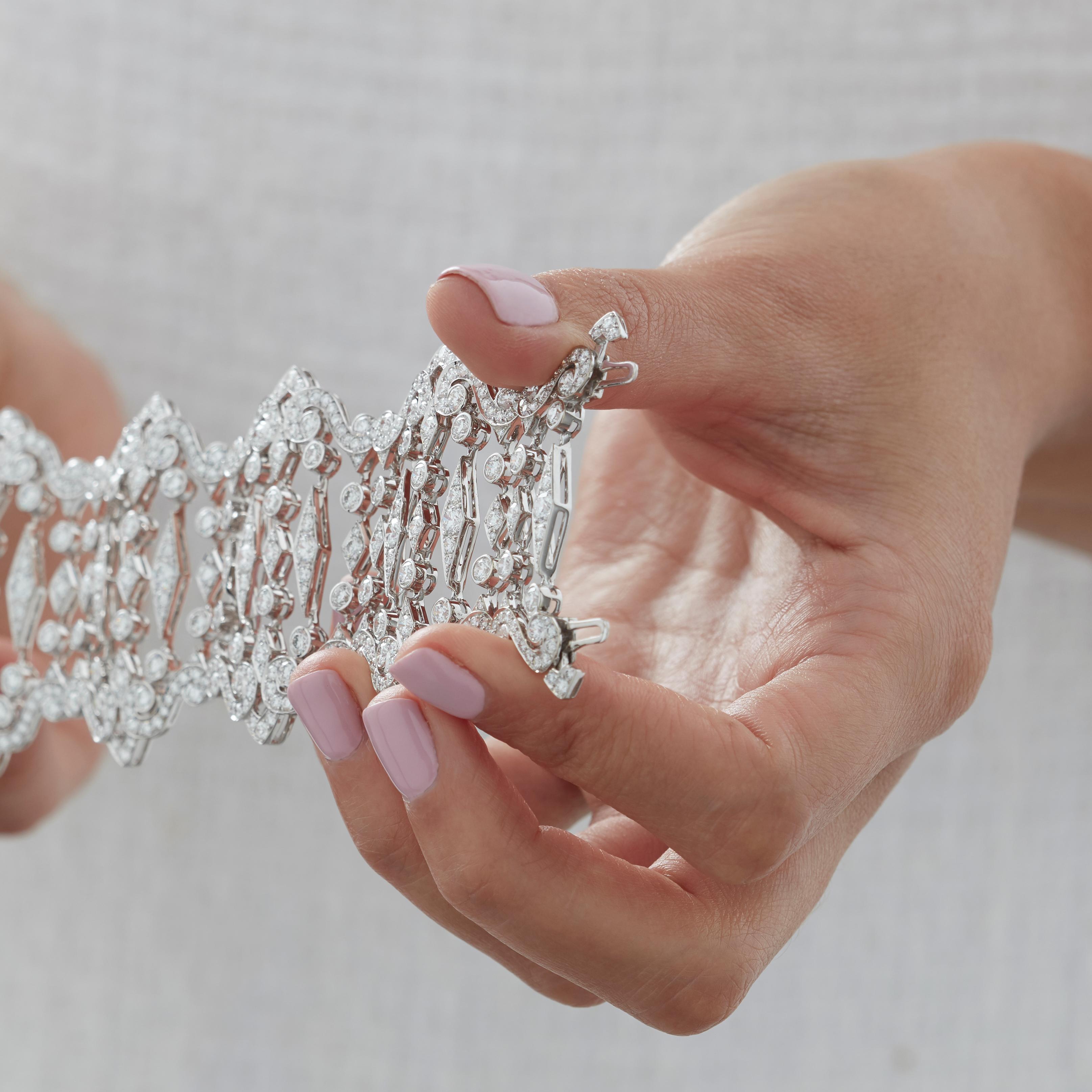 Garrard 'Albemarle' White Gold White Diamond Wide Bracelet In New Condition For Sale In London, London