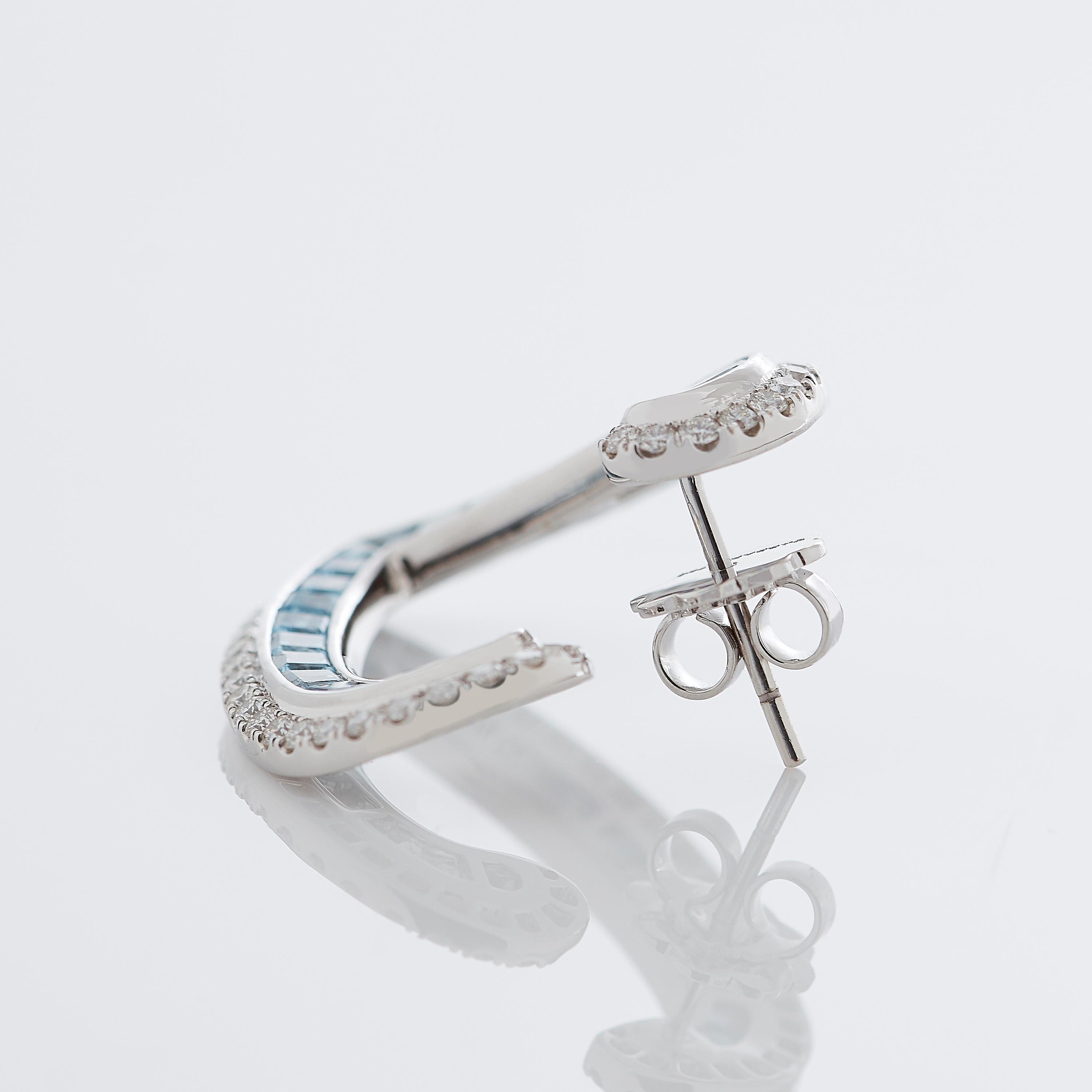Garrard 'Aloria' 18 Karat White Gold Calibre Cut Aquamarine Diamond Earrings For Sale 3