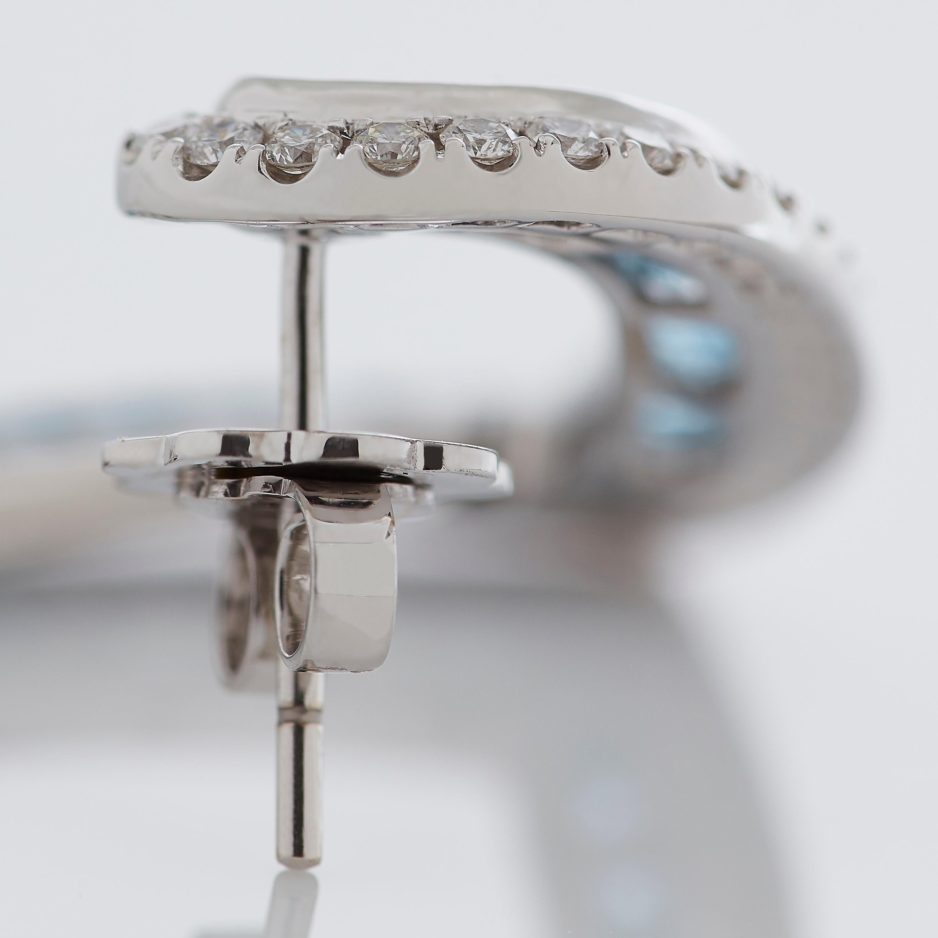 Garrard 'Aloria' 18 Karat White Gold Calibre Cut Aquamarine Diamond Earrings For Sale 7