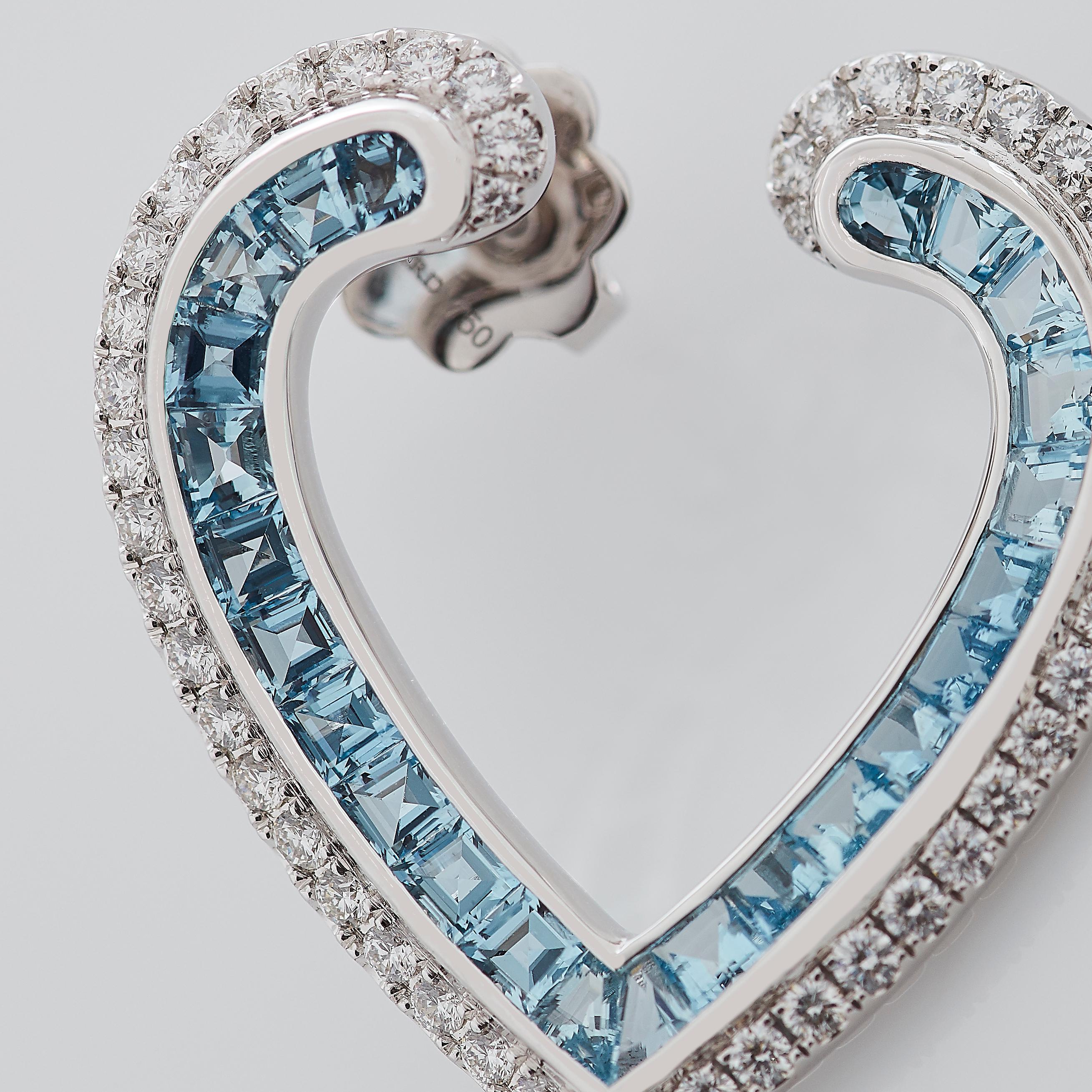 Garrard 'Aloria' 18 Karat White Gold Calibre Cut Aquamarine Diamond Earrings For Sale 3
