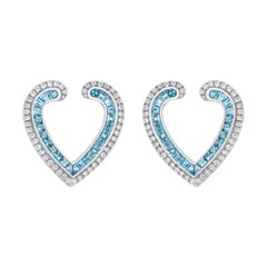 Garrard 'Aloria' 18 Karat White Gold Calibre Cut Aquamarine Diamond Earrings