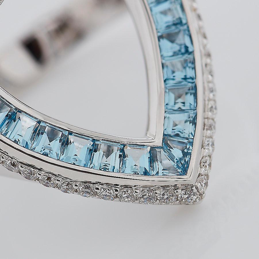 Round Cut Garrard 'Aloria' 18 Karat White Gold Calibre Cut Aquamarine White Diamond Ring For Sale
