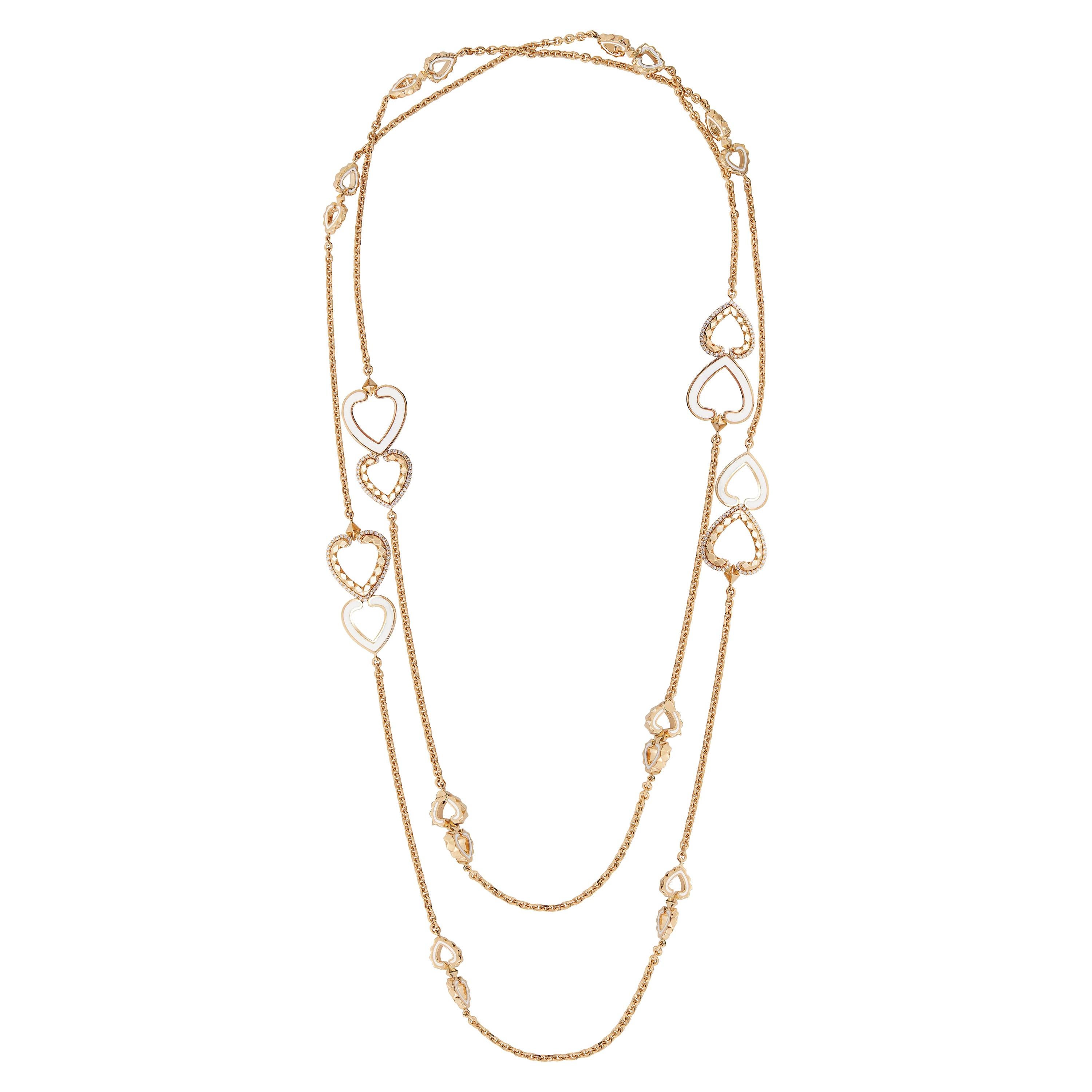 Garrard 
Aloria
 18 Karat Yellow Gold Diamond Enamel Reversible Sautoir Necklace For Sale