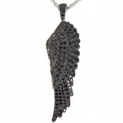 Garrard Black Diamond 18 Karat White Gold Wing Pendant Necklace