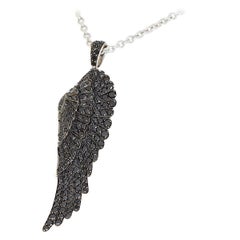 Garrard Black Diamond 18 Karat White Gold Wing Pendant Necklace