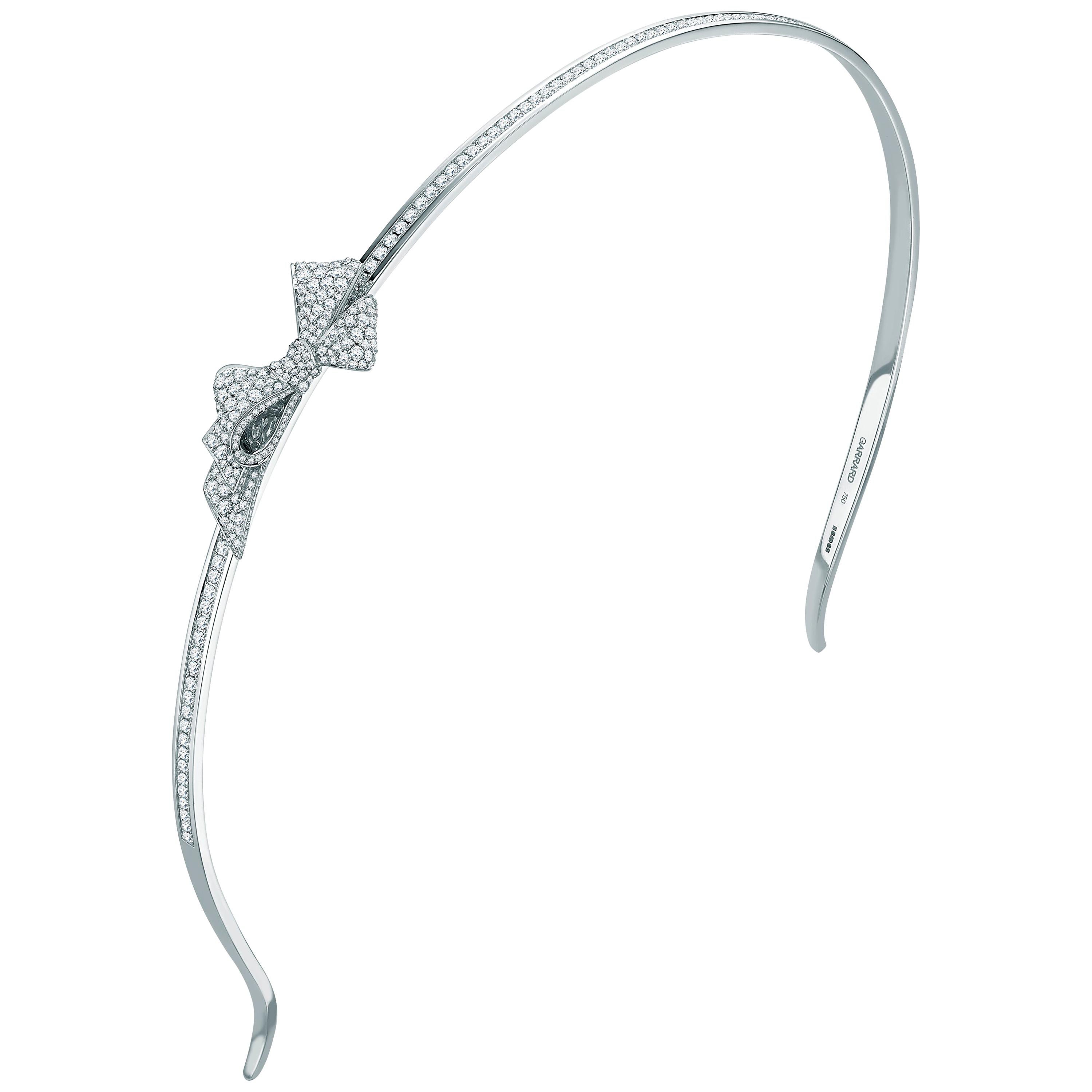 Garrard 'Bow' 18 Karat White Gold White Diamond Headband For Sale at
