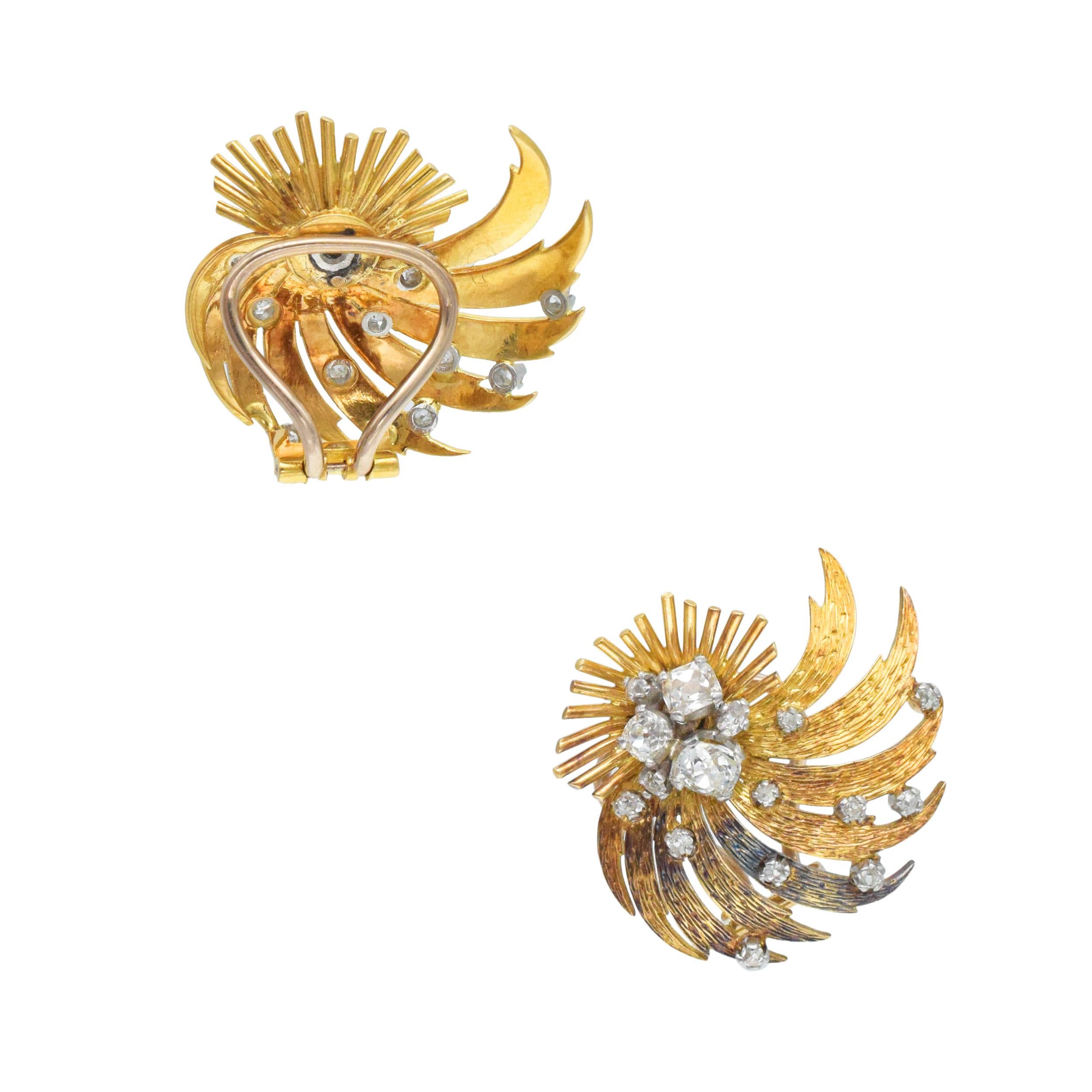 Set di orecchini e spille in oro giallo 18k e diamanti di Garrard & Co. in vendita 4