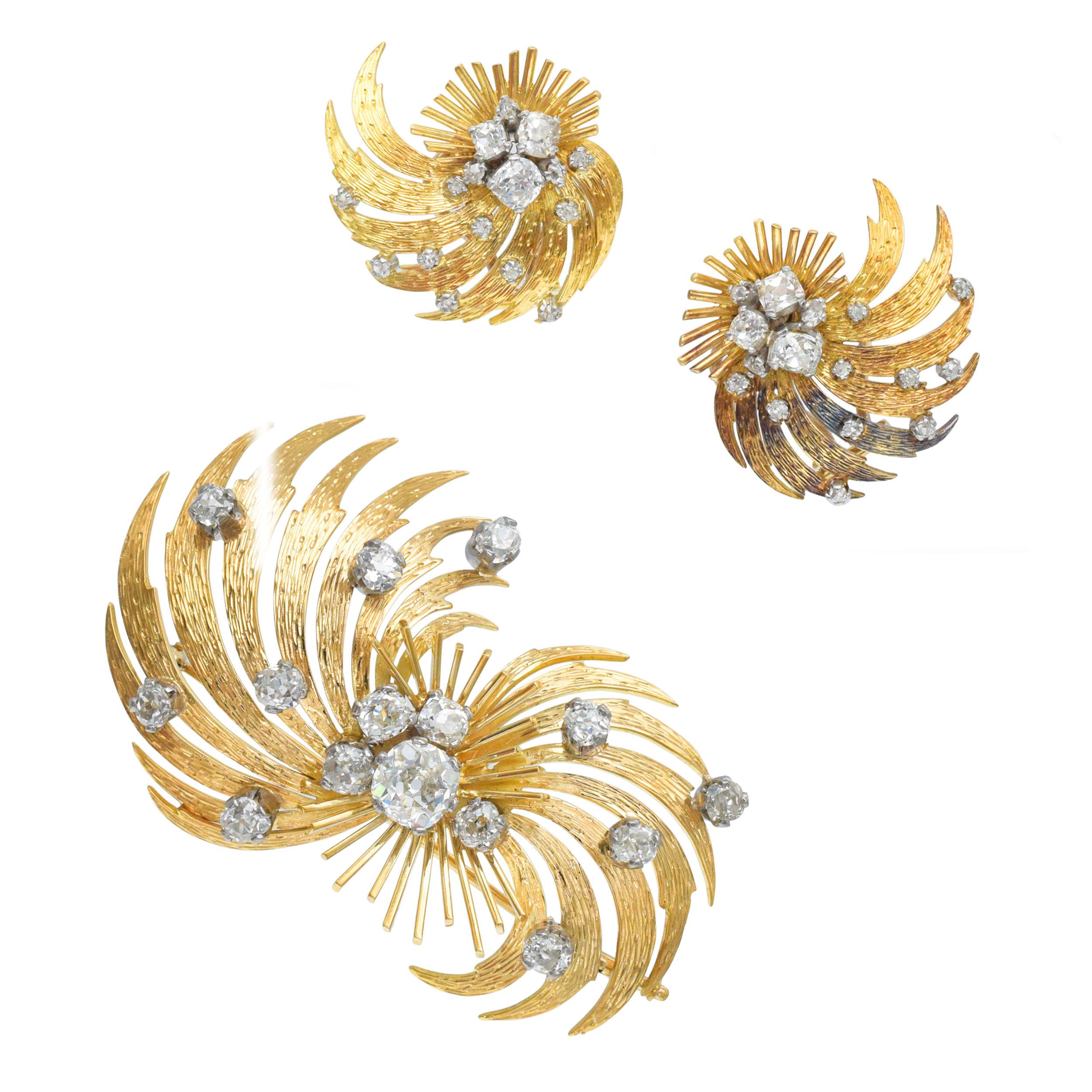 Artista Set di orecchini e spille in oro giallo 18k e diamanti di Garrard & Co. in vendita