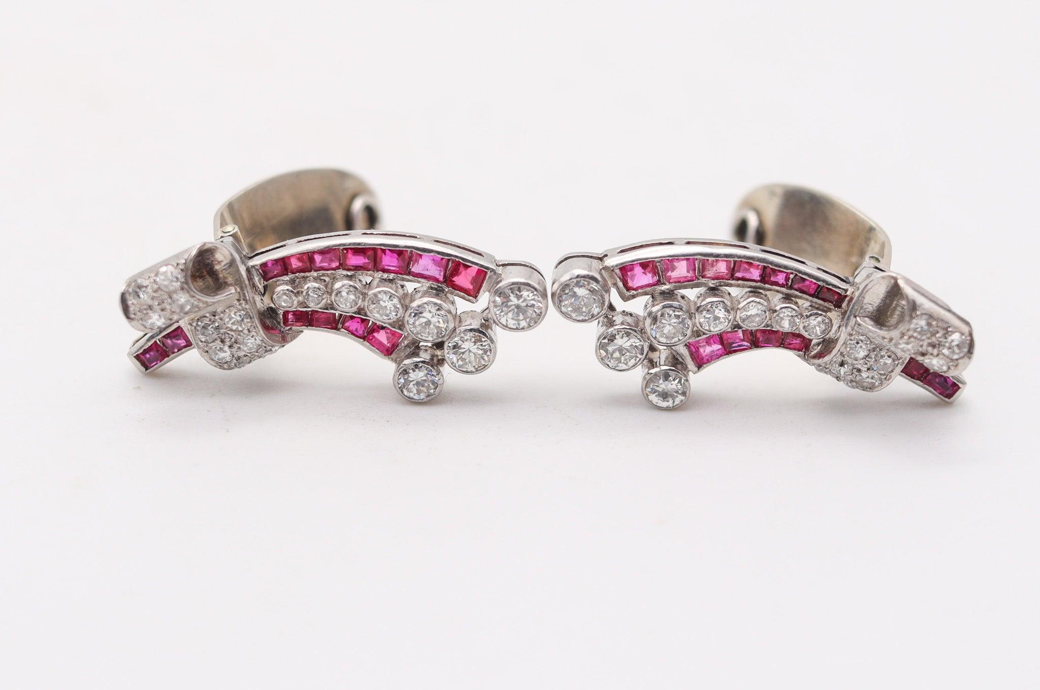 Donna GARRARD & CO 1930 Art Deco Orecchini a clip in platino 4,38 carati VS Diamanti e rubini in vendita