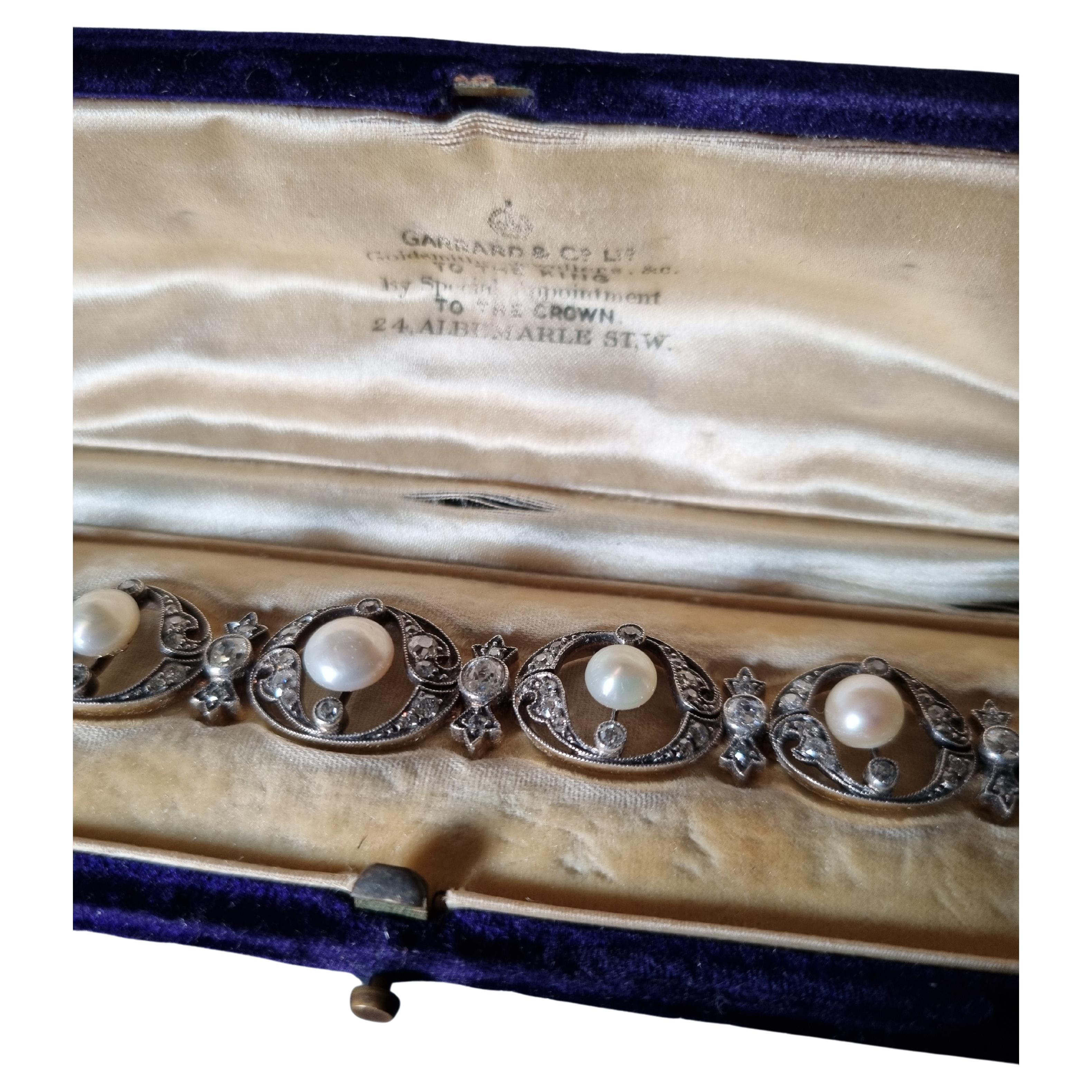 "Garrard & Co" Antikes Armband aus Naturperlen und Diamanten, um 1890/1905 im Angebot