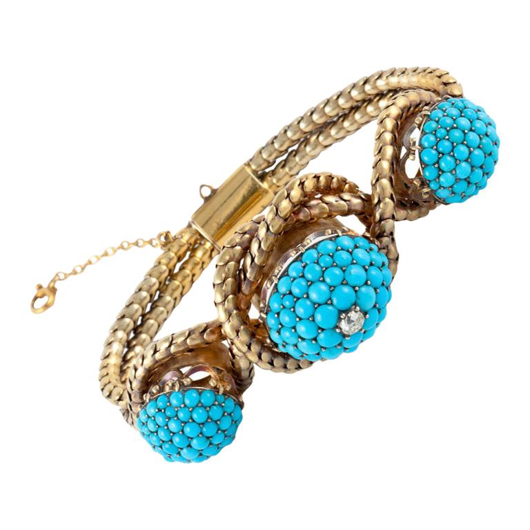 Garrard & Co. Victorian 18K Yellow Gold and Turquoise Bracelet For Sale