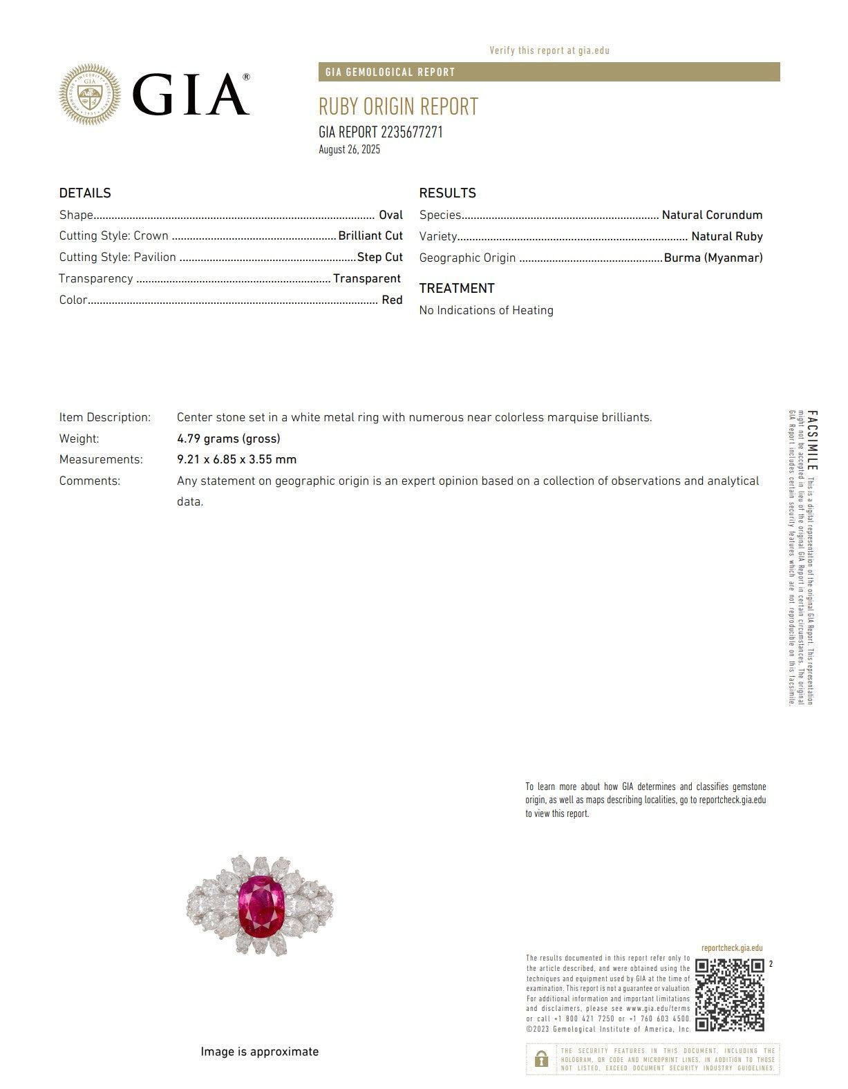 GARRARD & CO. Anillo Cóctel Oro 18Kt Con 4,65 Cts Diamantes Y Rubí Birmano GIA Corte brillante en venta