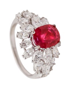 GARRARD & CO. Cocktail Ring 18Kt Gold With 4.65 Cts Diamonds & GIA Burmese Ruby