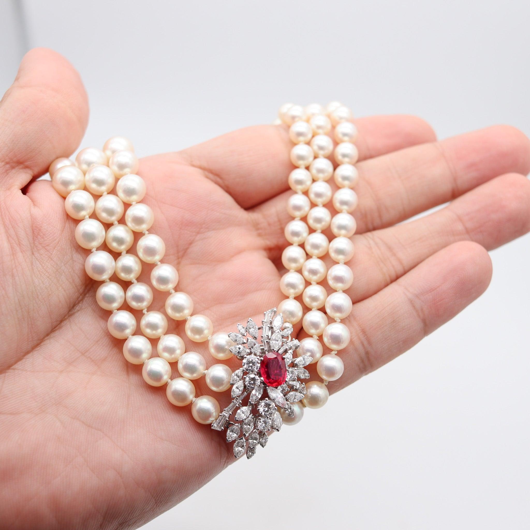 GARRARD & CO. Collier de perles en or 18Kt 7.42 cts en diamants et rubis birman GIA en vente 7