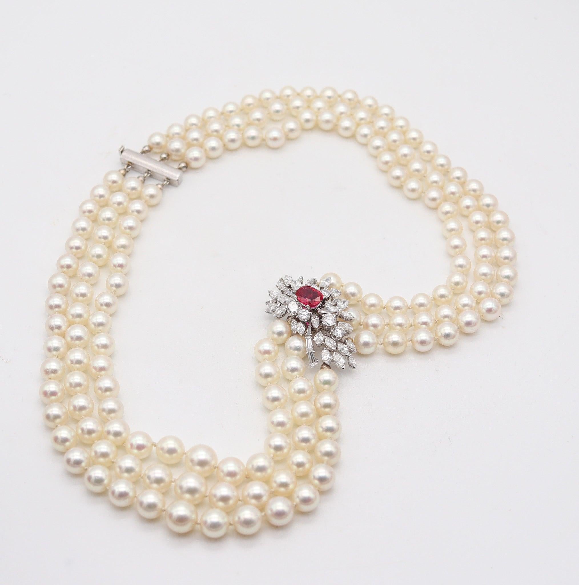 GARRARD & CO. Collier de perles en or 18Kt 7.42 cts en diamants et rubis birman GIA Excellent état - En vente à Miami, FL