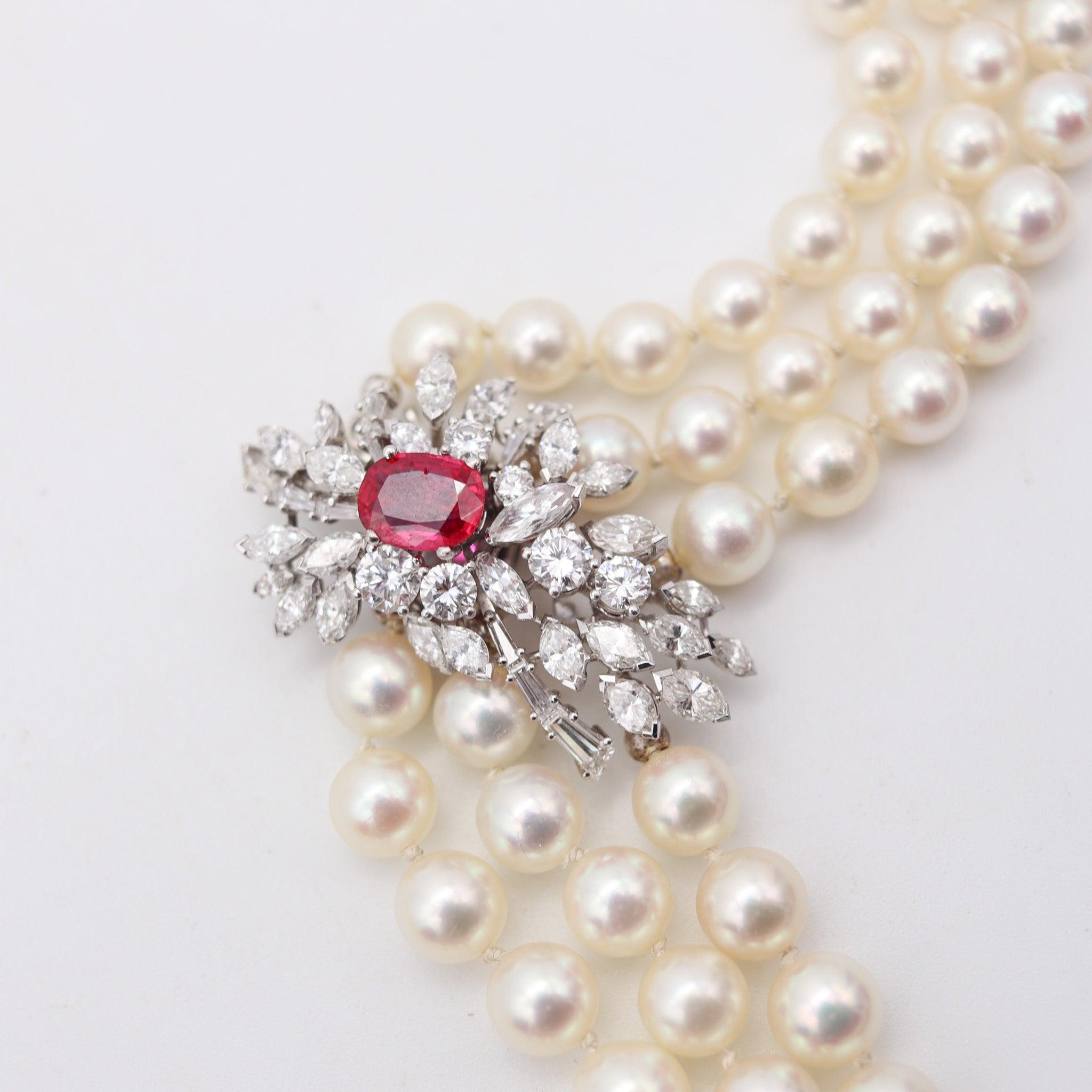 GARRARD & CO. Collier de perles en or 18Kt 7.42 cts en diamants et rubis birman GIA en vente 1