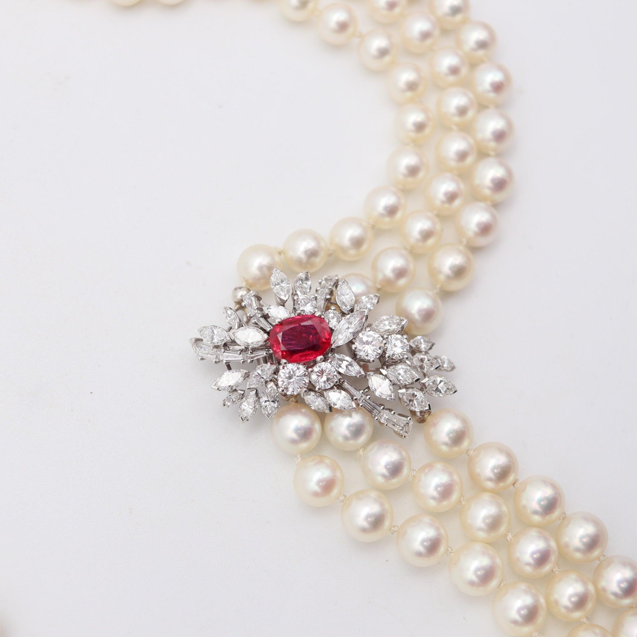 GARRARD & CO. Collier de perles en or 18Kt 7.42 cts en diamants et rubis birman GIA en vente 2