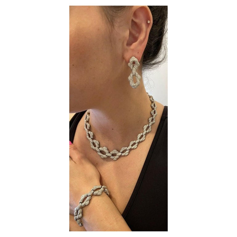 Garrard and Co Platinum Diamond Necklace, Bracelet and Earrings Set 40.00ctw 244.5g For Sale at