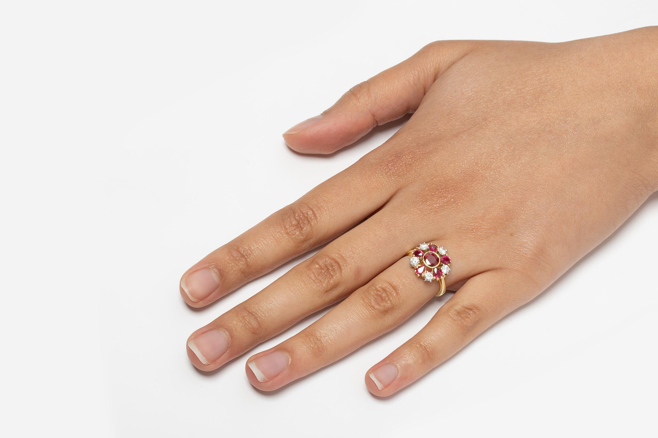 Cushion Cut Garrard & Co. Vintage 1.97ct Ruby and Diamond Ring, c.1990s