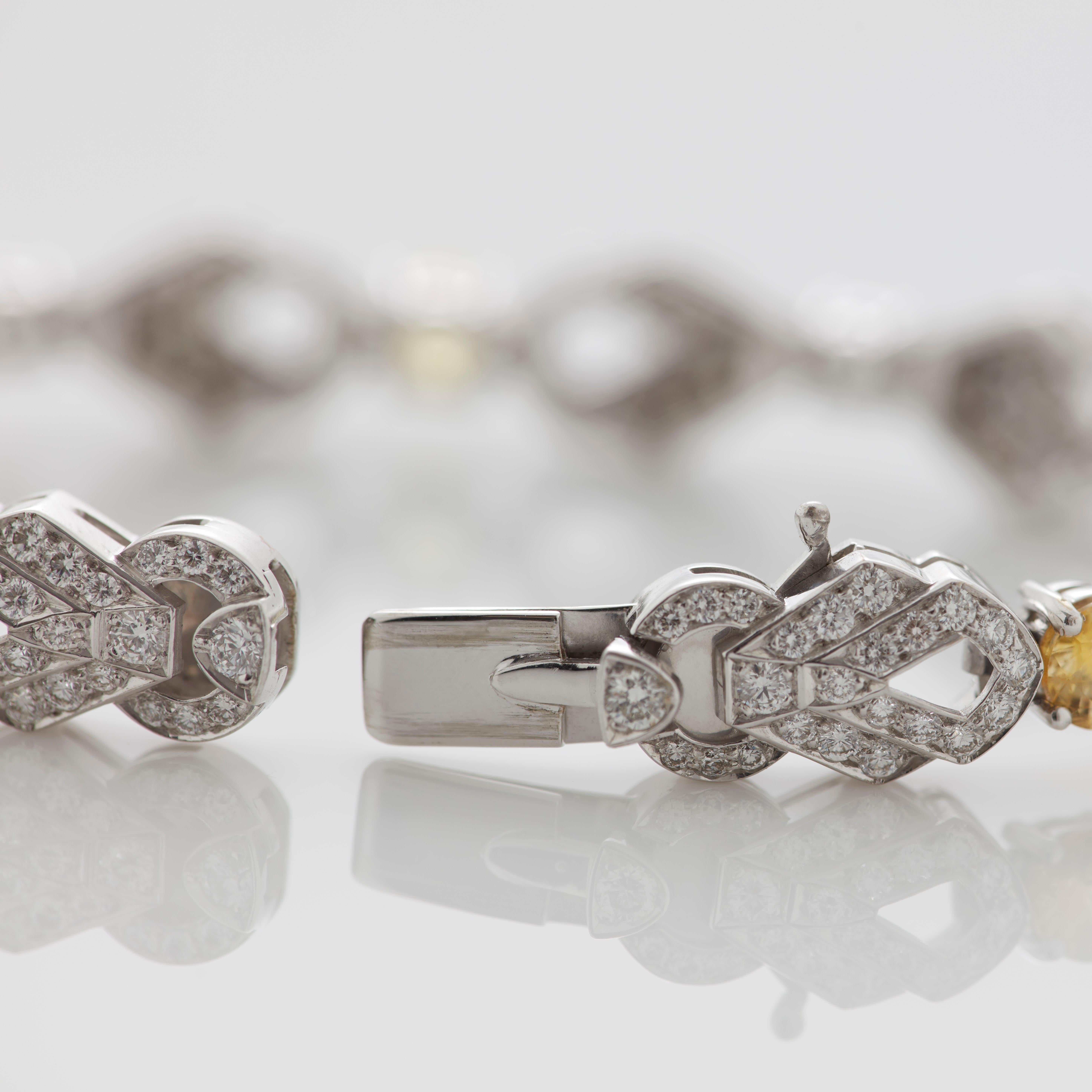 Garrard 'Daffodil' 18 Karat Gold White Diamond and Yellow Sapphire Bracelet For Sale 2