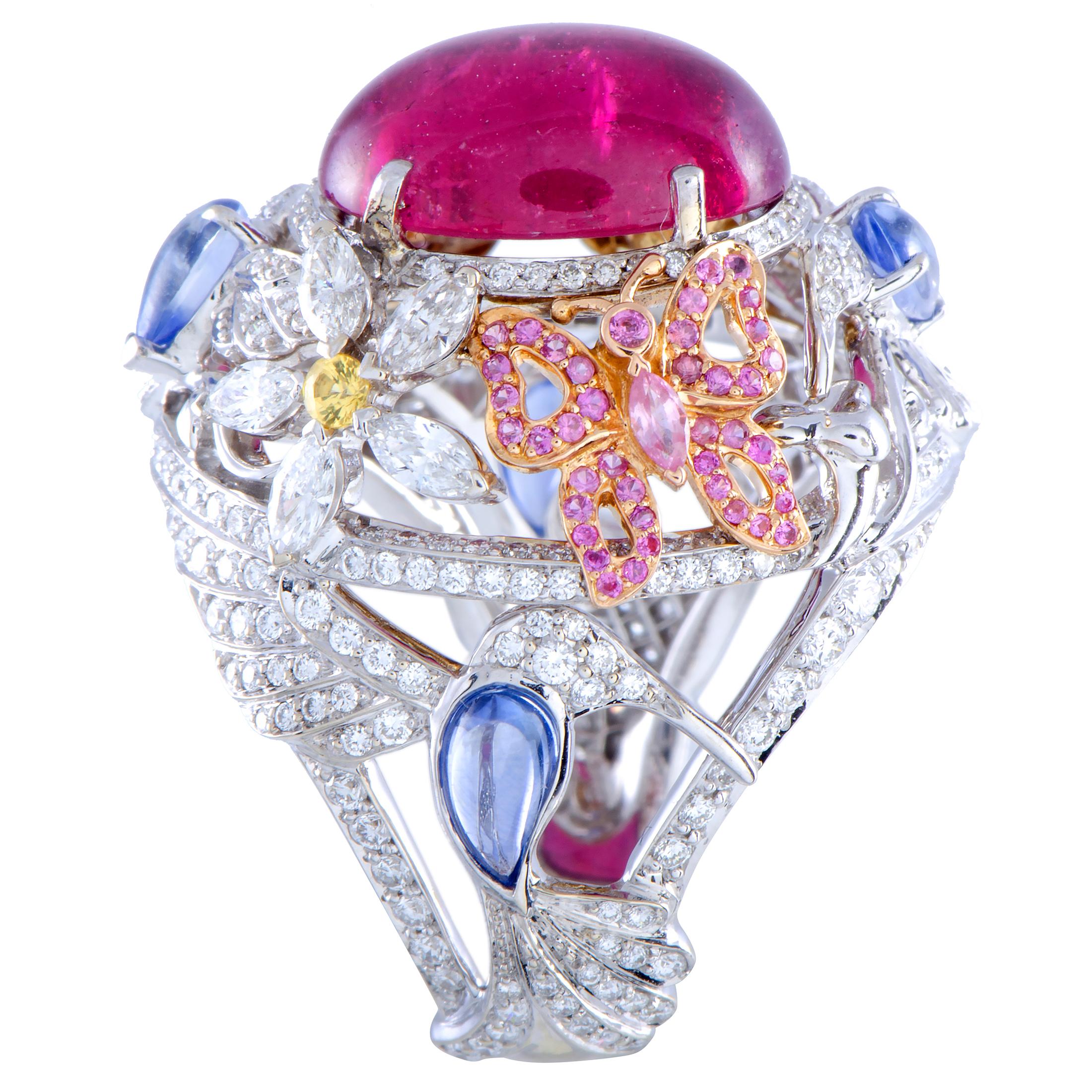 Women's Garrard Diamond, Pink Tourmaline and Sapphire Yellow, White and Rose Gold Ring