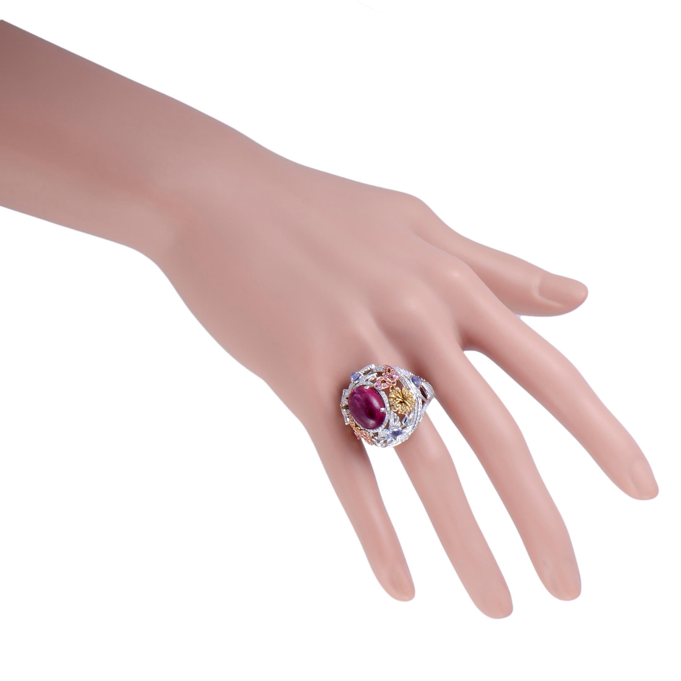 Garrard Diamond, Pink Tourmaline and Sapphire Yellow, White and Rose Gold Ring 1
