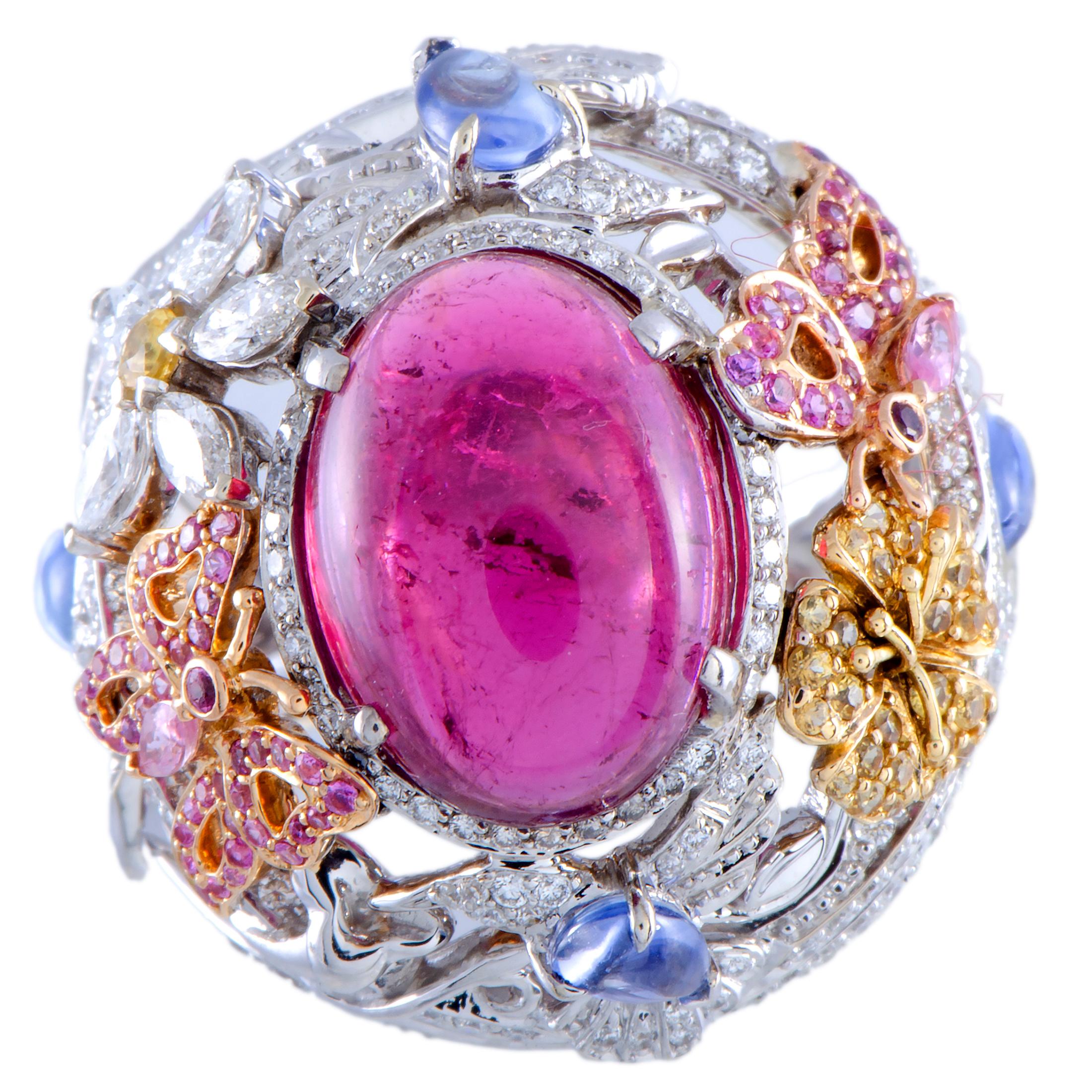 Garrard Diamond, Pink Tourmaline and Sapphire Yellow, White and Rose Gold Ring 3