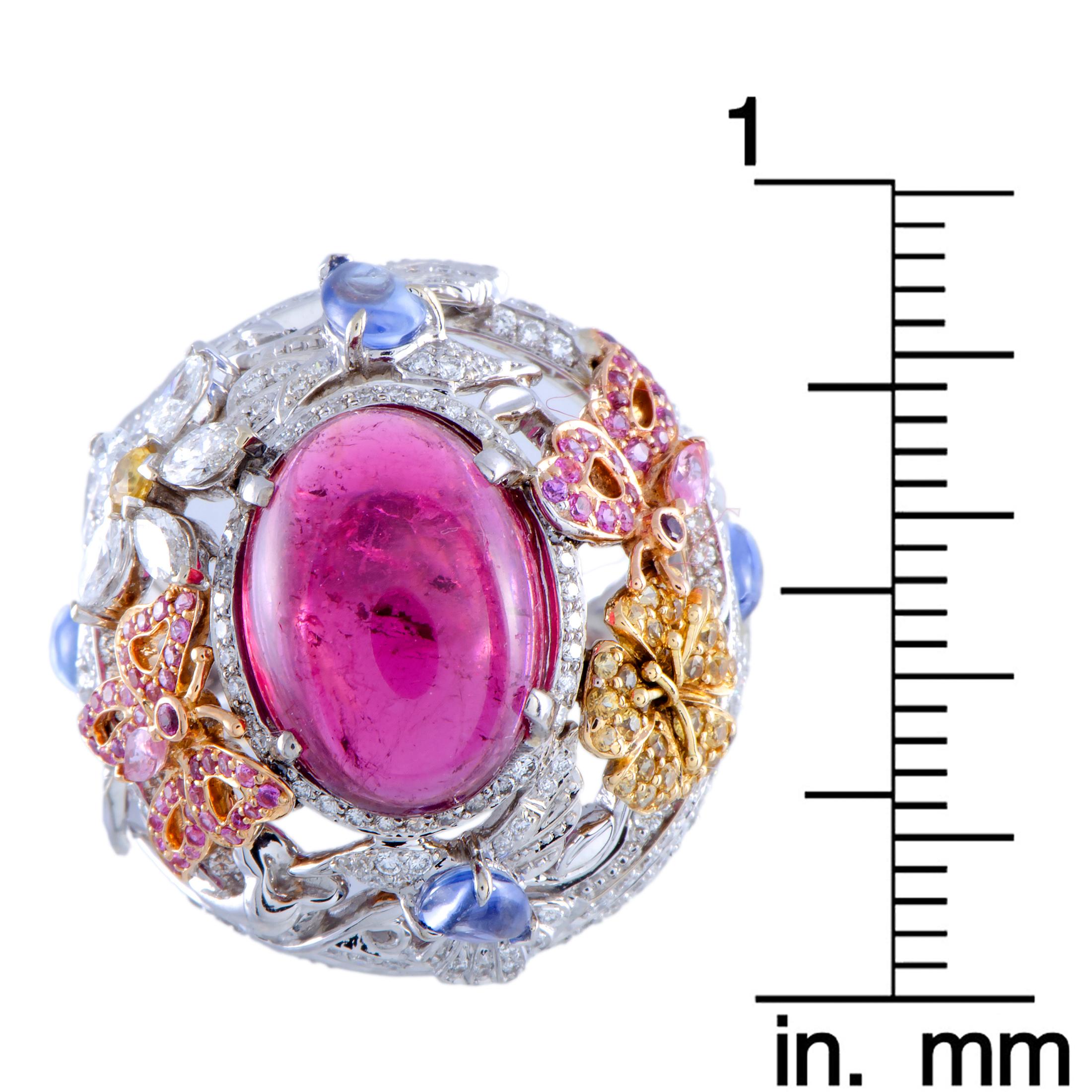 Garrard Diamond, Pink Tourmaline and Sapphire Yellow, White and Rose Gold Ring 4