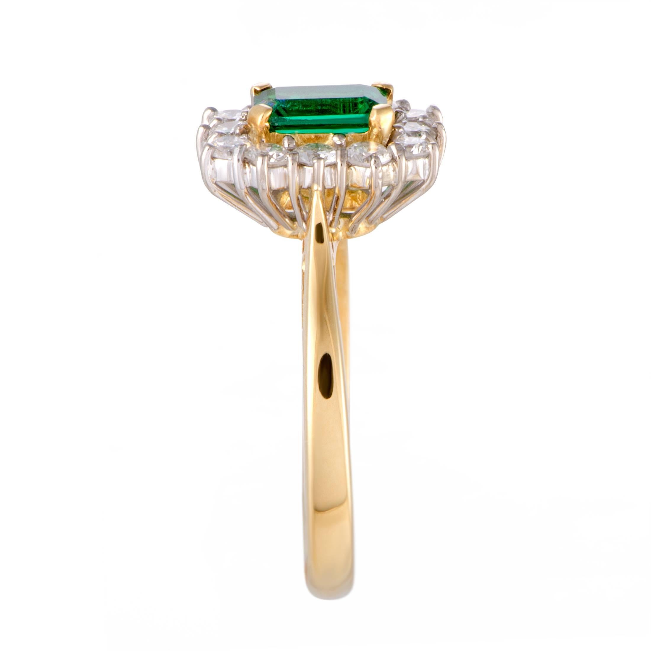 Emerald Cut Garrard Emerald and Diamond Gold Cocktail Ring